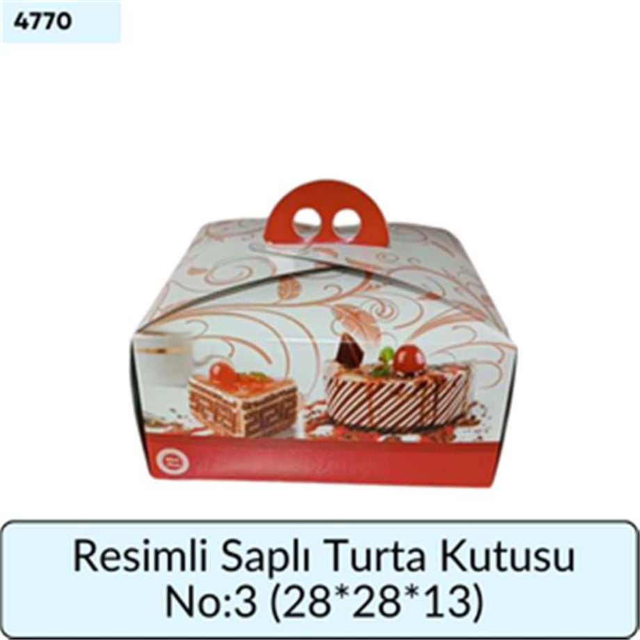 RESİMLİ SAPLI Turta Kutu 3 No (28*28*13)