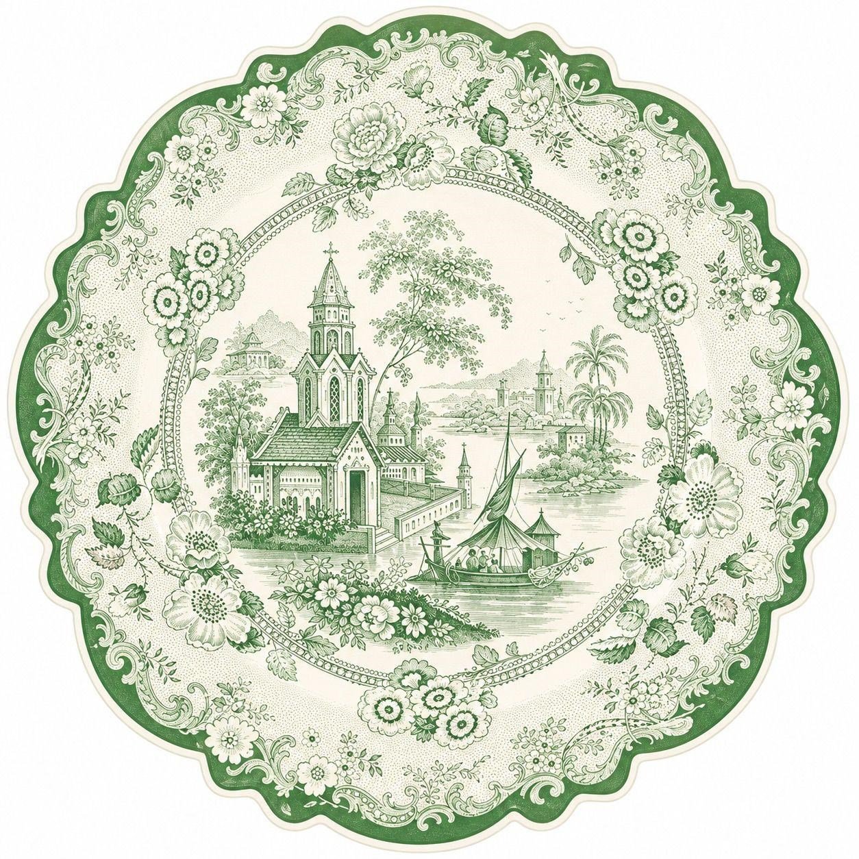 Green Toile De Jouy 6'lı Amerikan Servis