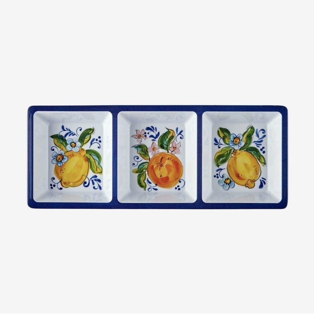 LIMONCELLO BLUE WHITE 3 COMPARTMENT APPEZITER PLATE 38 CM