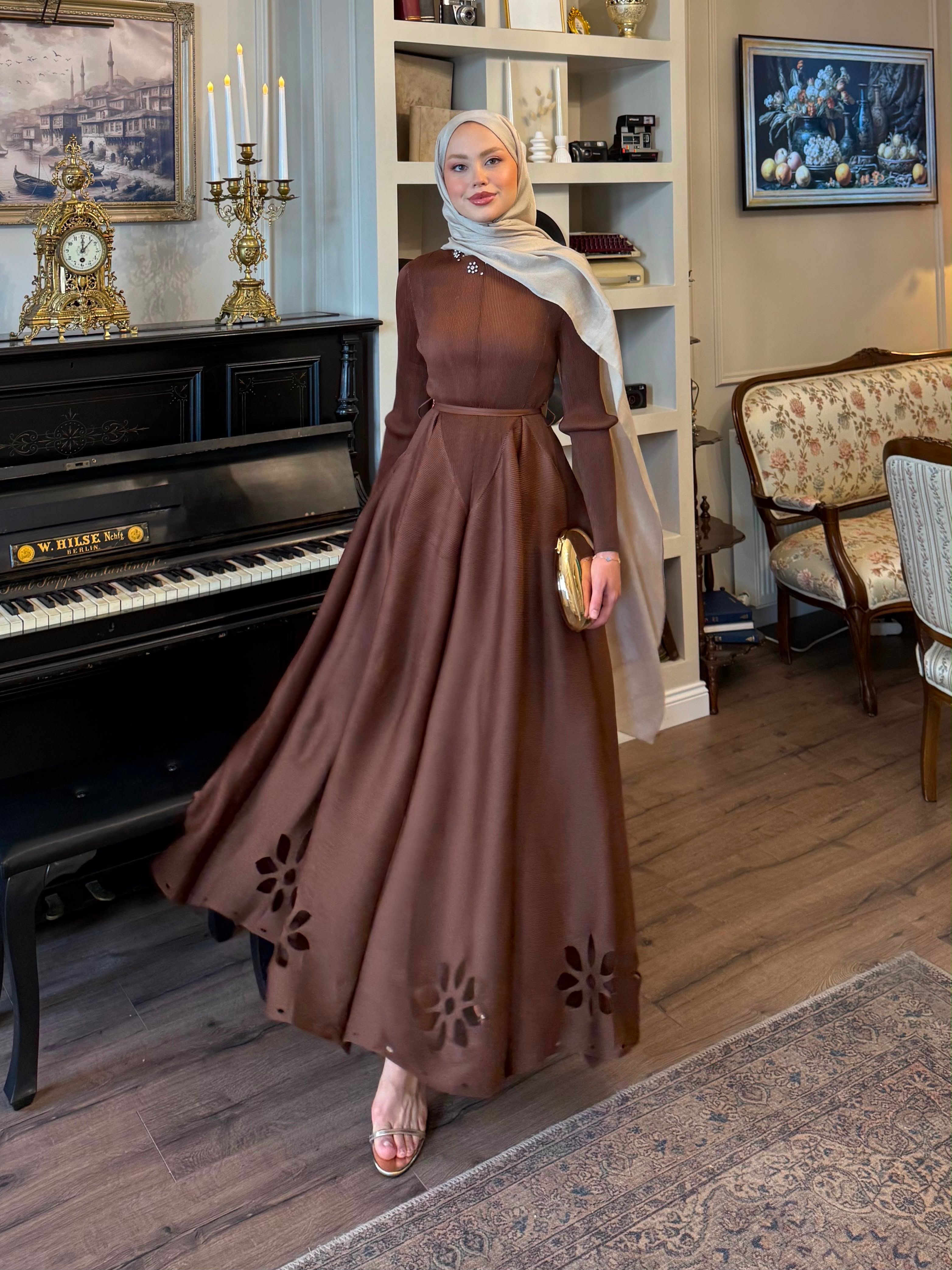 Berly İthal Elbise Kahverengi 