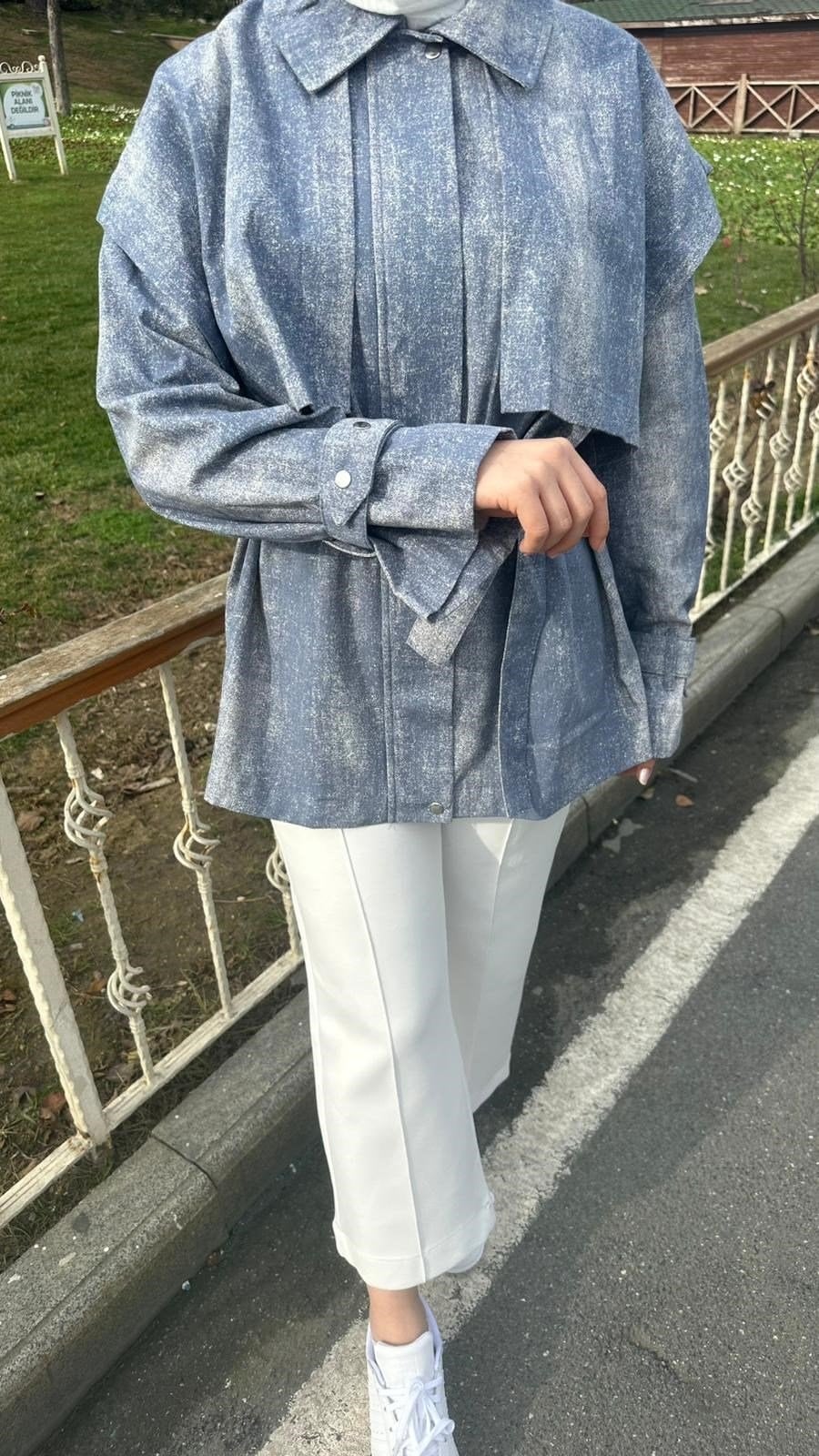 Premium Kemerli Maria Ceket | Mavi