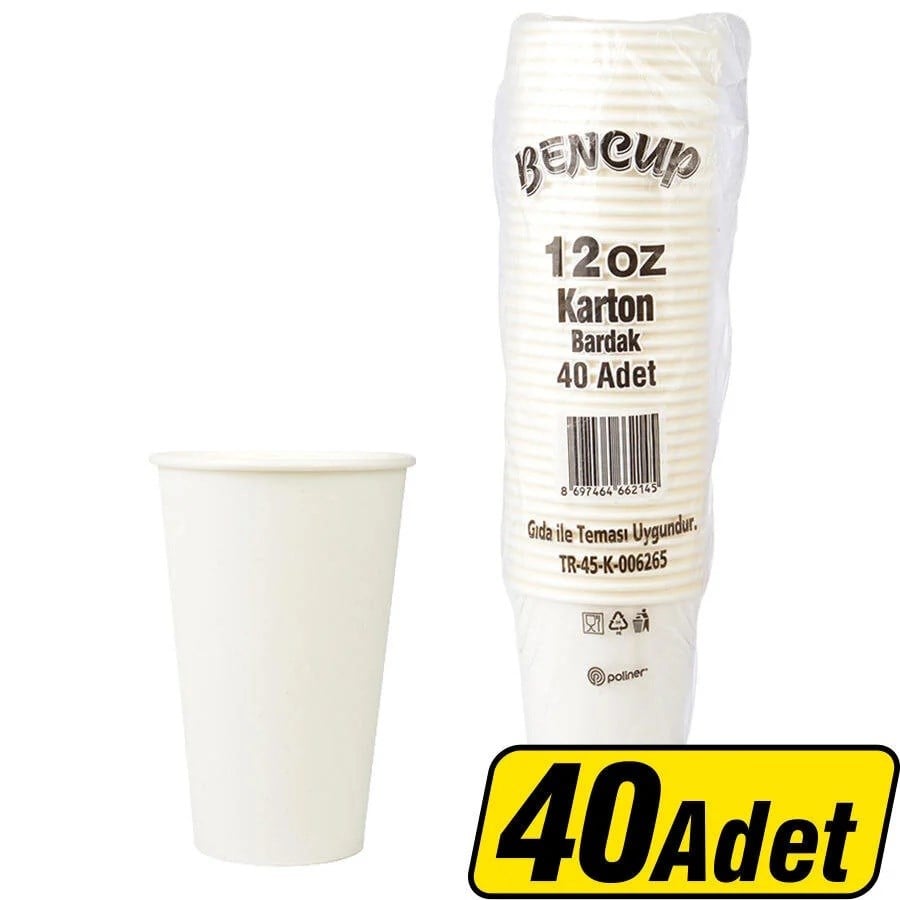 Bencup Karton Bardak Tasarımlı 12 oz 40'lı
