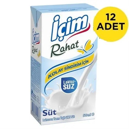 İçim Rahat Yarım Yağlı Laktozsuz Süt 500 ml x 12 Adet