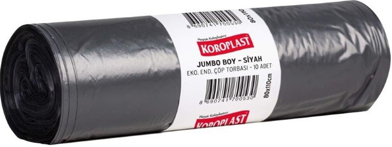 KOROPLAST ÇÖP TORBASI EKO END. SİYAH JUMBO 80x110 300 GR 10 LU 35 MİC. ST01500477-ST1500285