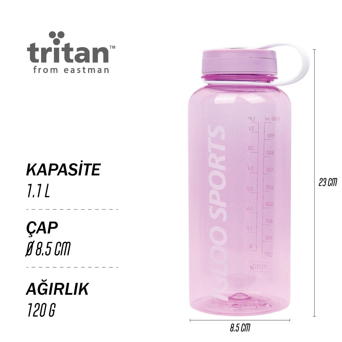 Igloo Sports Tritan Matara 1.1 Litre-PEMBE-BEYAZ