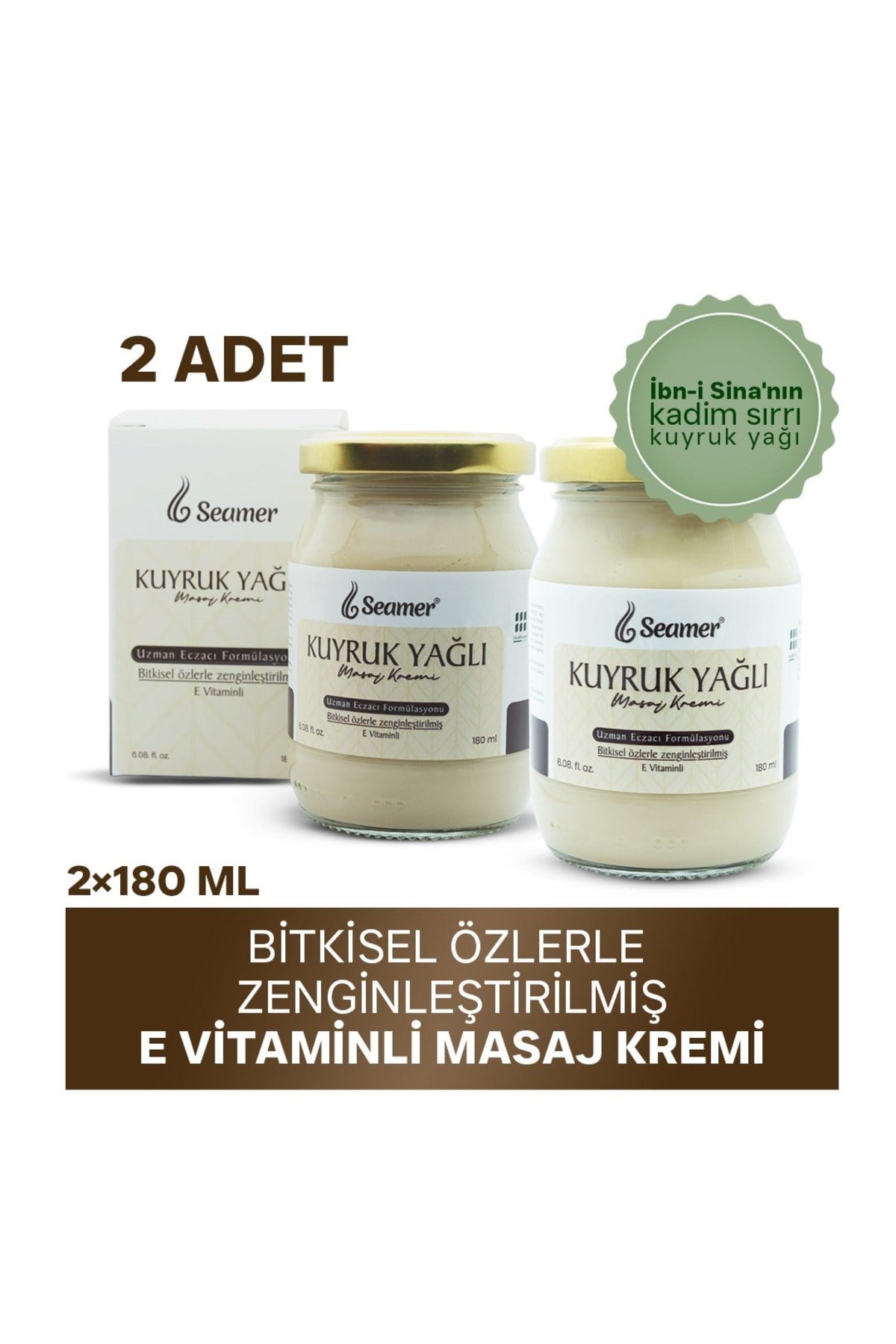 2li Paket Kuyruk Yağlı Masaj Kremi 180 ml E Vitamini ve Bitkisel Özlerle Zenginleştirilmiş