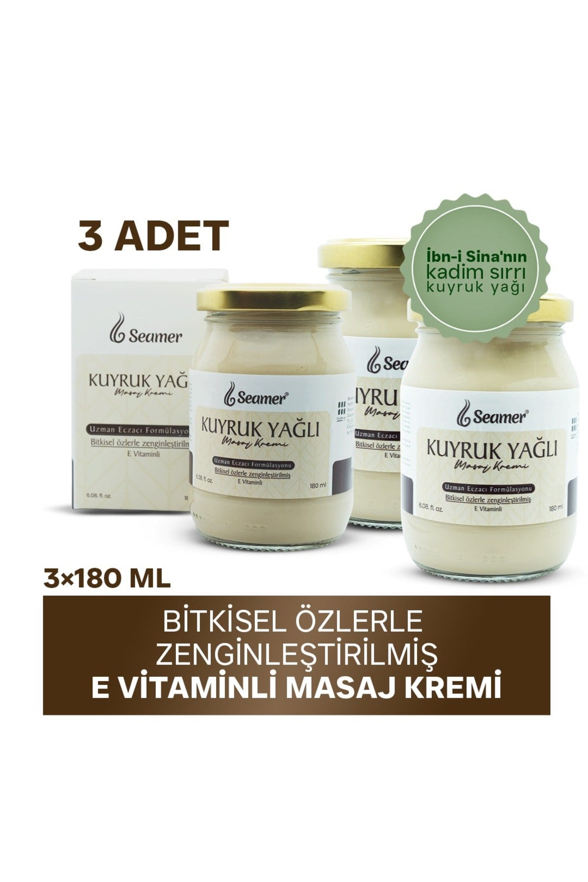 3lü Paket Kuyruk Yağlı Masaj Kremi 180 ml E Vitamini ve Bitkisel Özlerle Zenginleştirilmiş