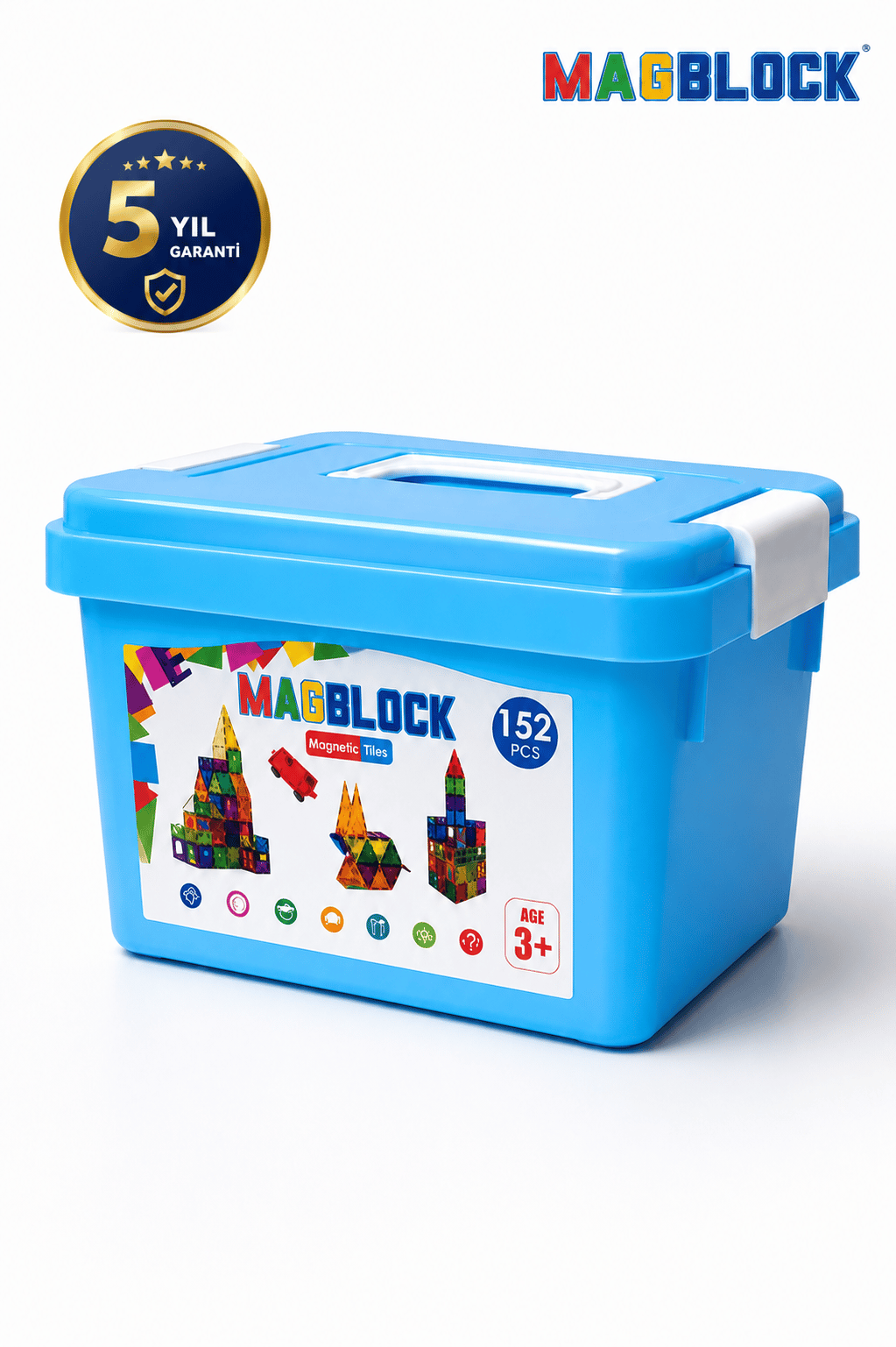 MagBlock 152 Parça Tamamı Mıknatıslı Yapı Blokları - Saklama Kutulu Oyuncak - 5 yıl Garanti - Eğitici Oyuncak