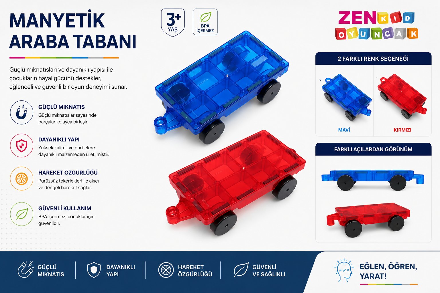 Magblock Manyetik  Araba Takımı / 2 Set Araba / Çocuklar Için Eğitici Oyuncak - Tüm Markalarla Uyumlu.