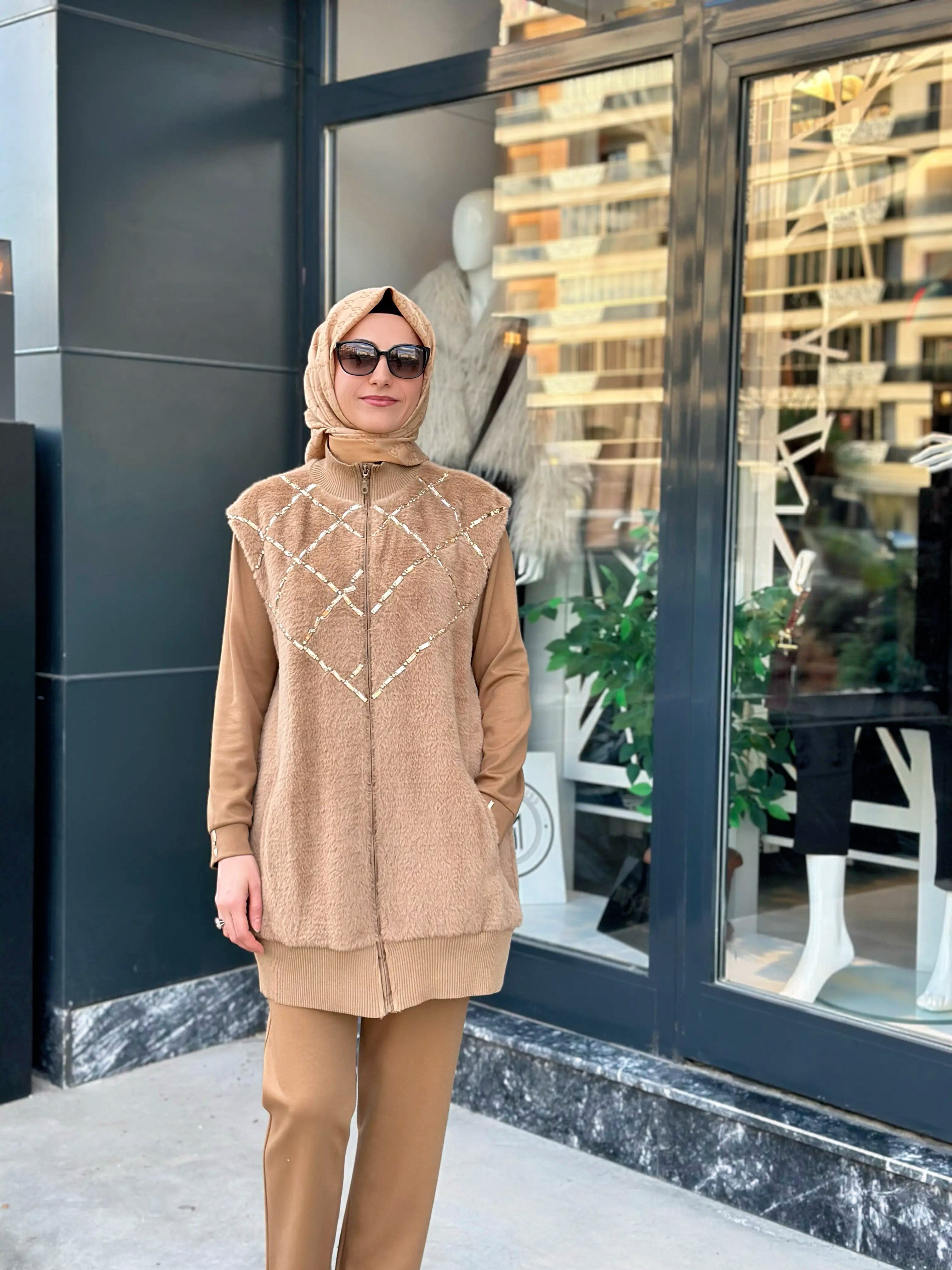 Angora Yelek & Modal Tunik Pantolon Takım