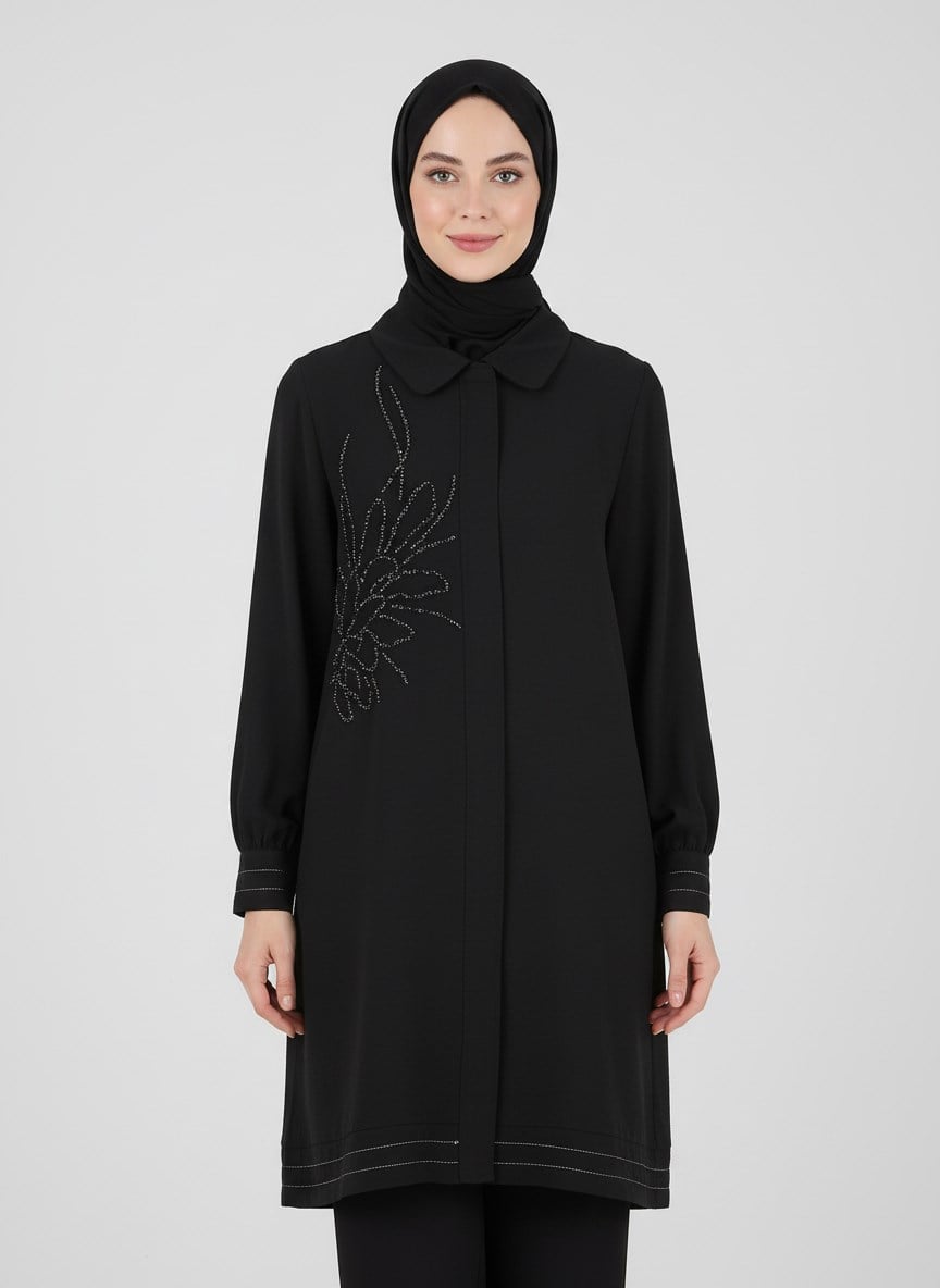 Arka ve Ön Taş İşlemeli Tencel Kap