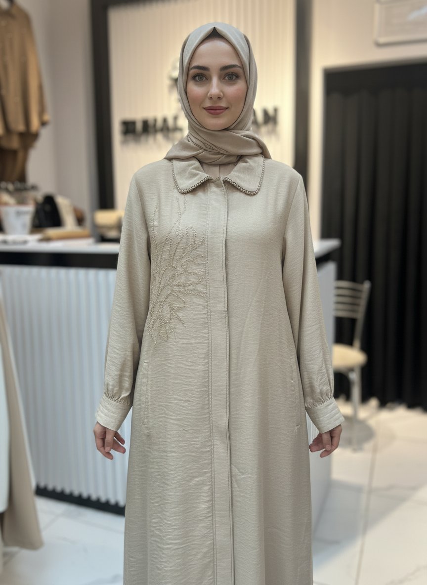 Arka Ve Ön taş İşlemeli Uzun Tencel Kap