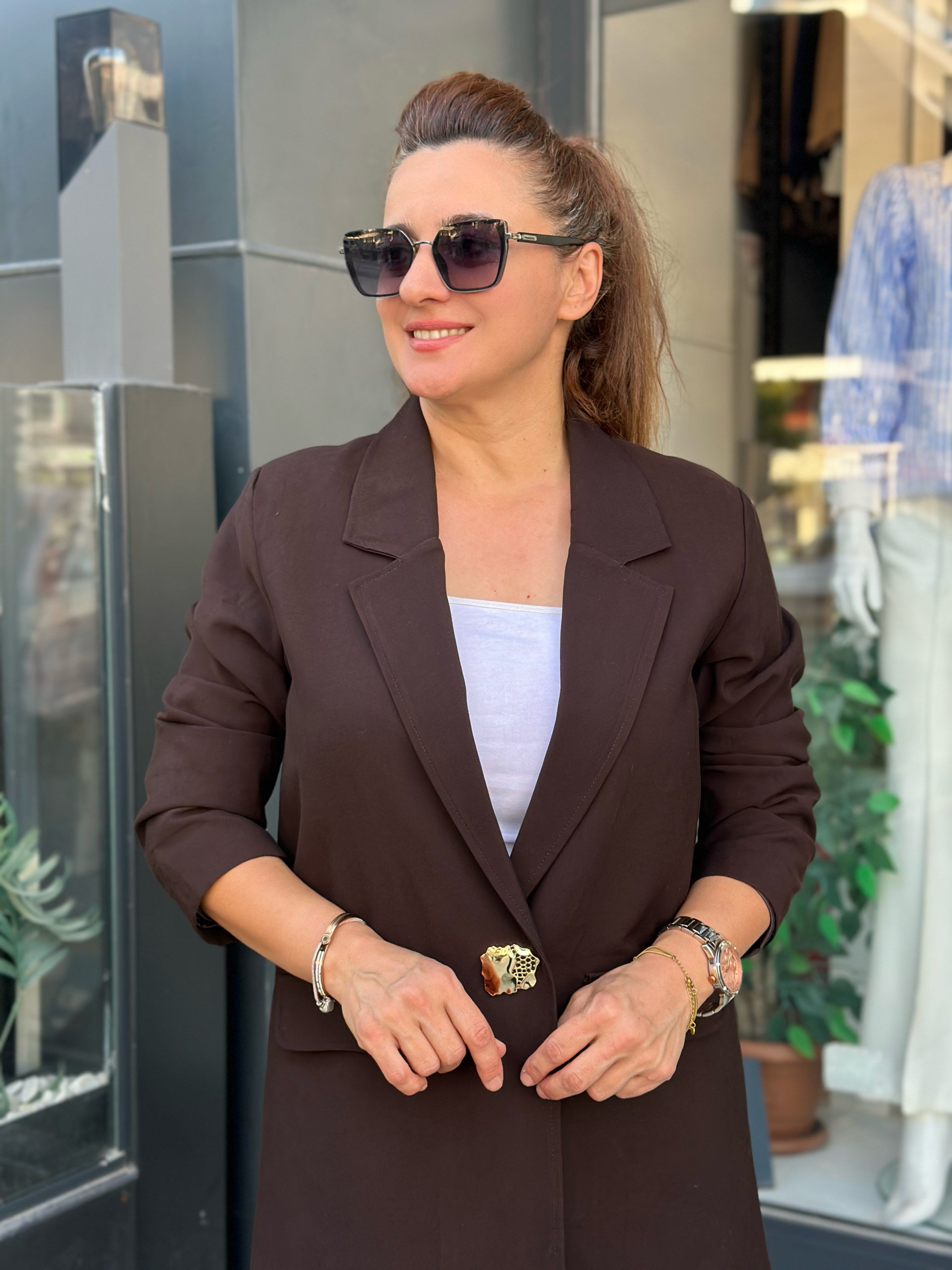 GOLD DÜĞME DETATLI BLAZER CEKETLİ İKİ NAVİ TAKIM
