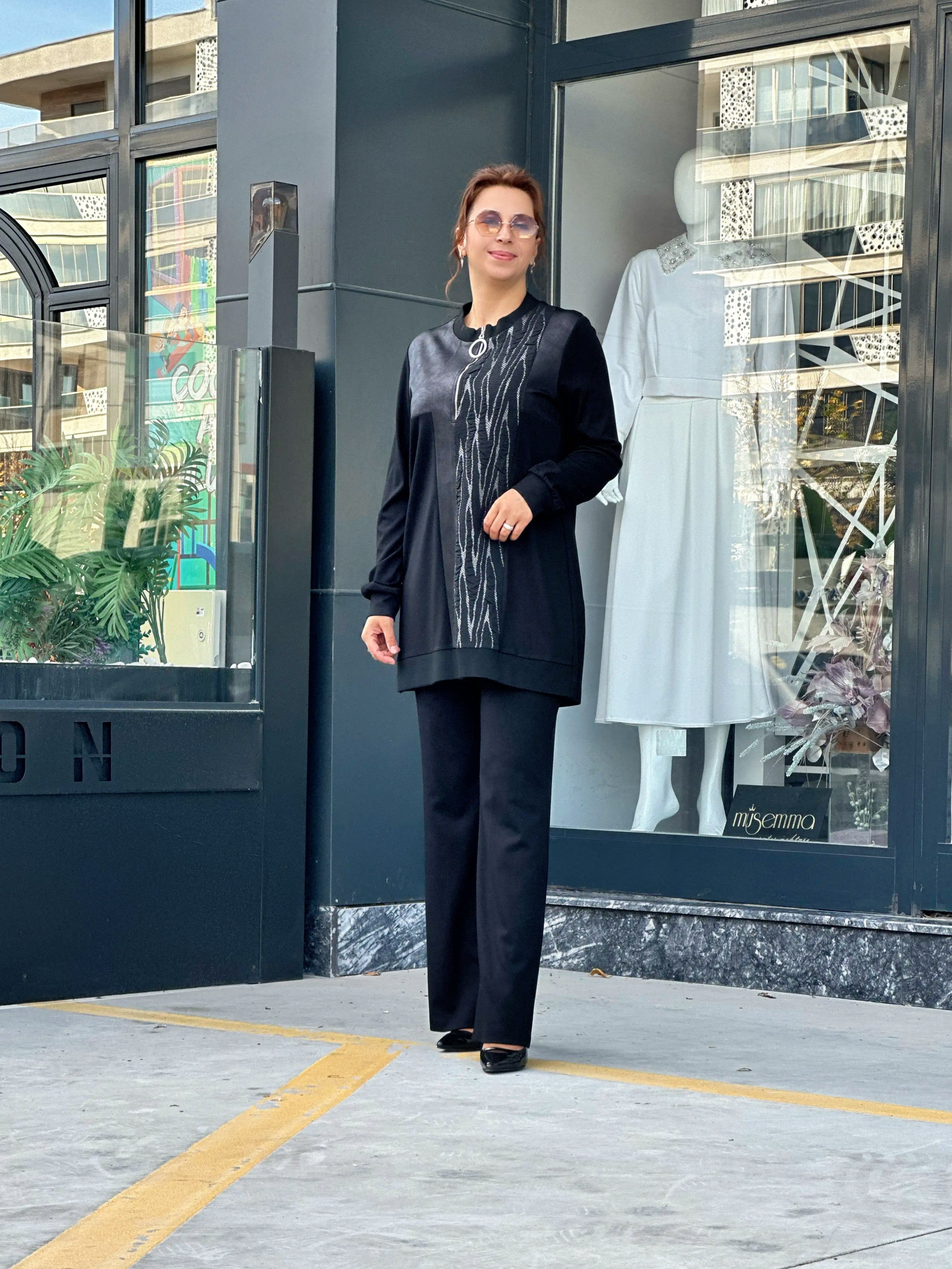 İkili Fermuar Detaylı Pantolon Takım