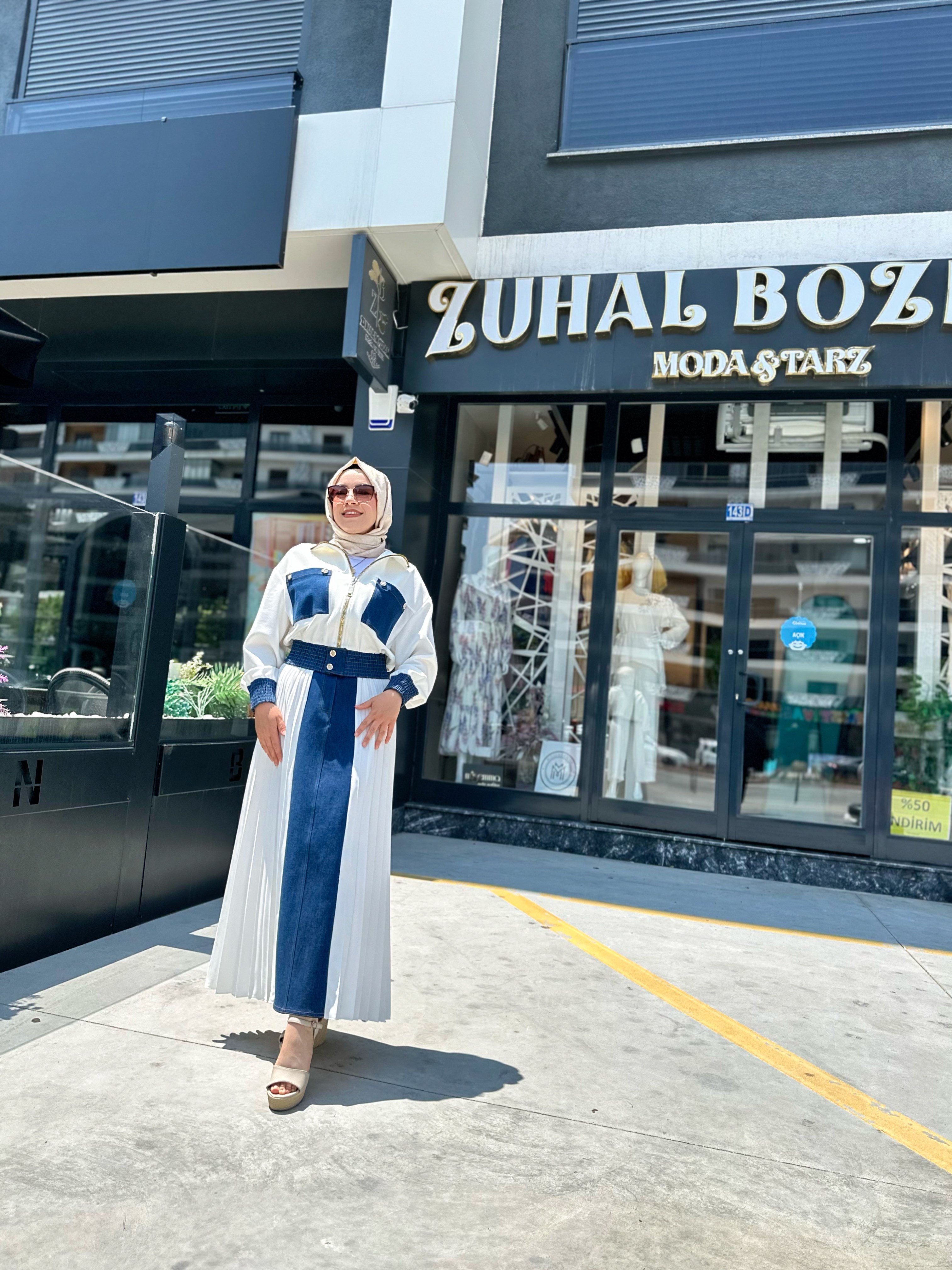 Oysho Kumaş Kot Detaylı İkili Etekli Takım Ekru
