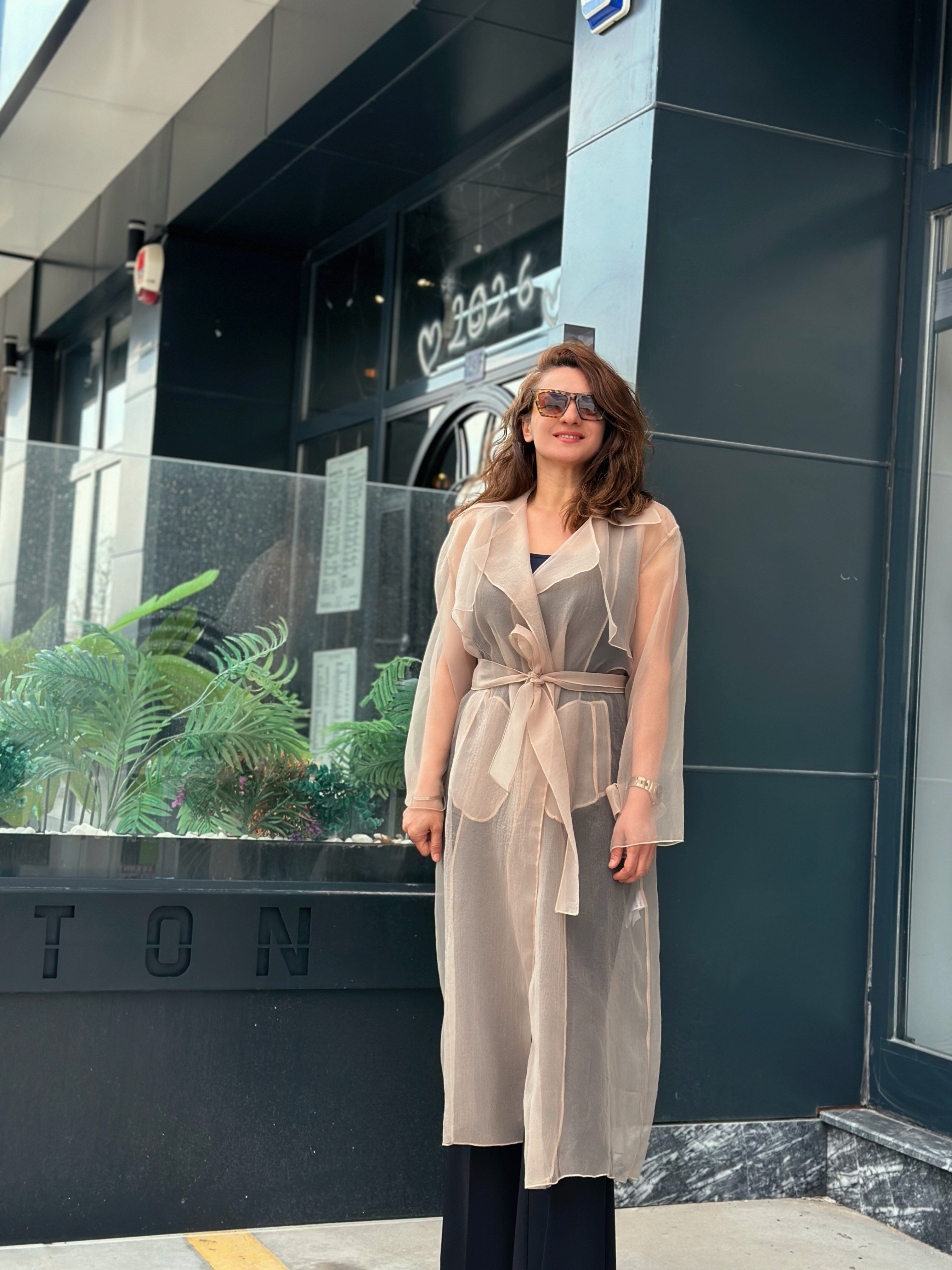 Touche Prive Bej Kuşaklı Organze Trençkot Bej