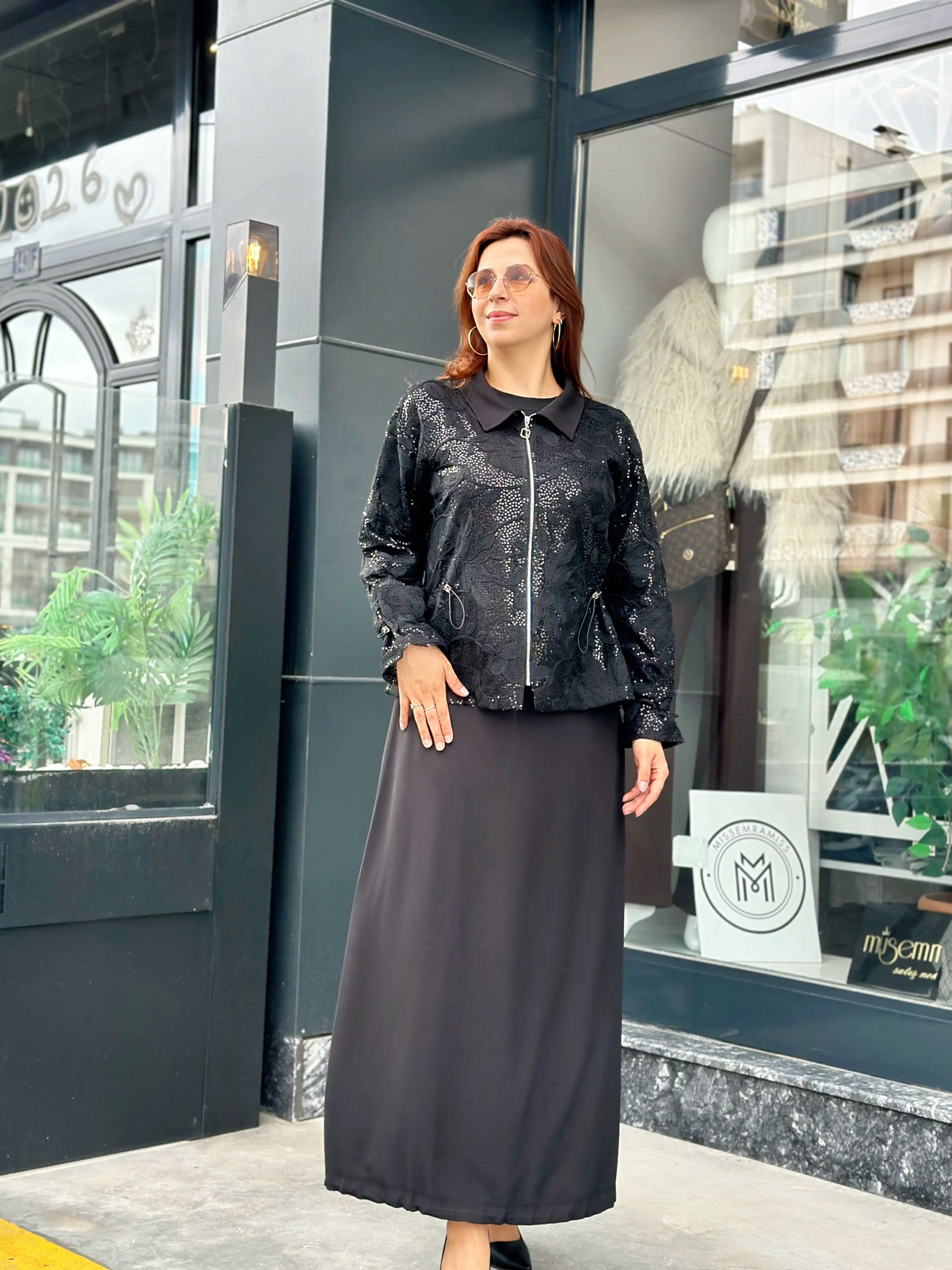 Üçlü Etekli Fulya Takım SİYAH