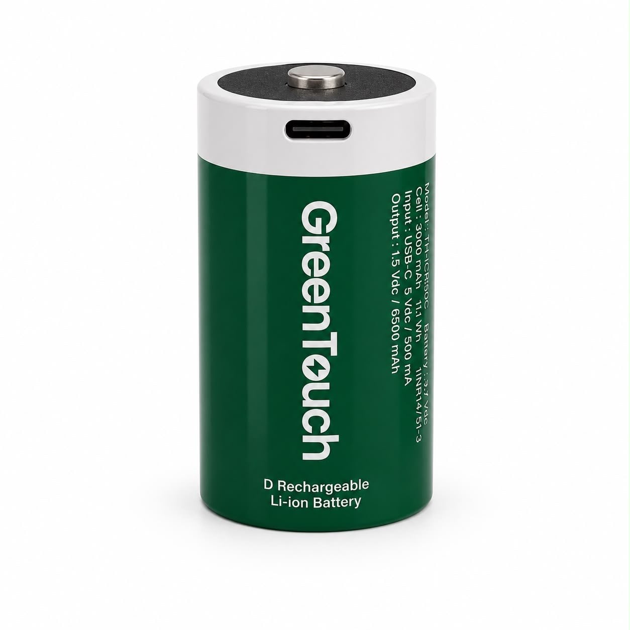 GreenTouch D USB-C Şarj Edilebilir Lityum Pil 6500 mAh 1.5V Sabit Voltaj 2'li Paket | Şarjlı Büyük Boy Pil | Çoklu USB-C Şarj Kablosu Dahil
