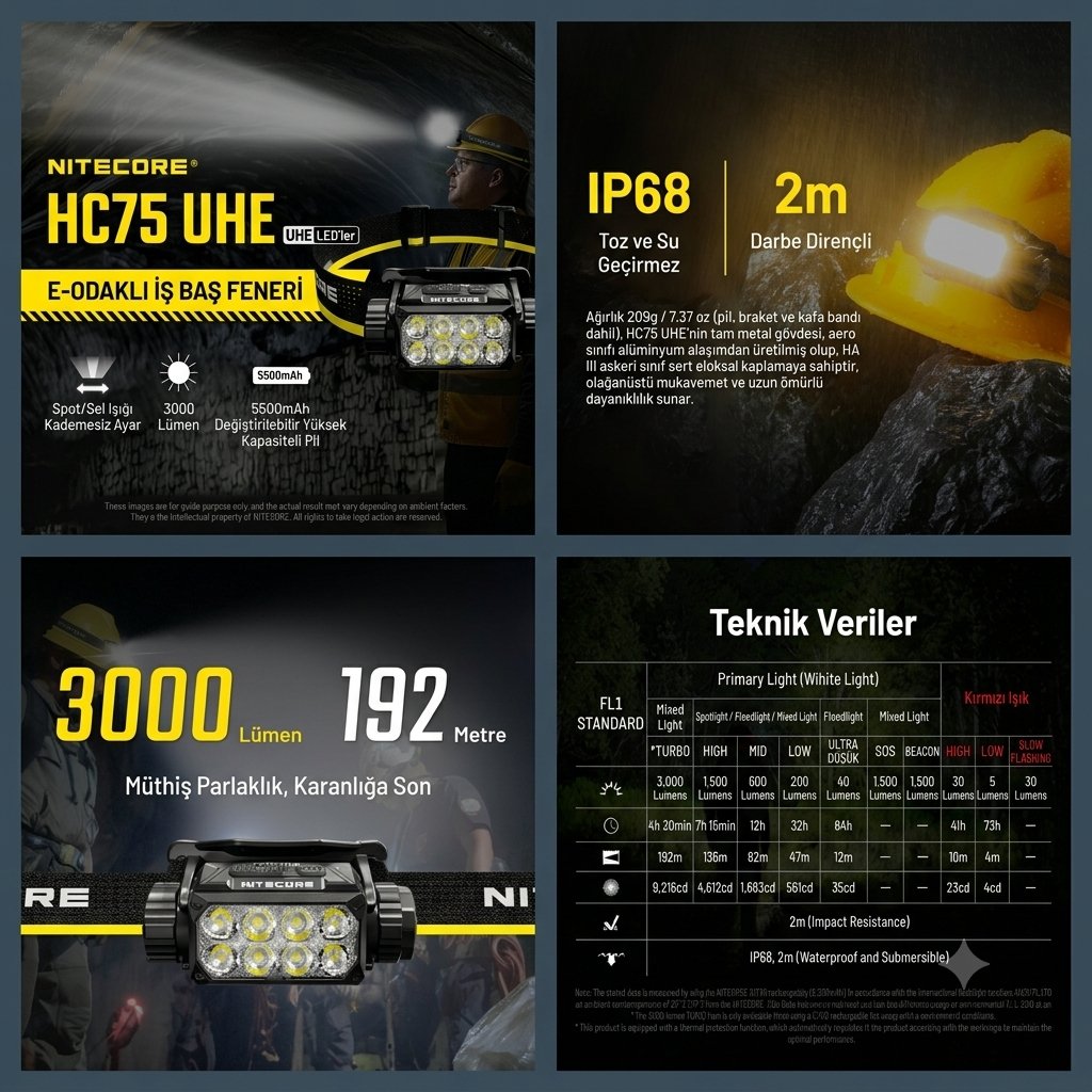 NITECORE HC75UHE 3000 LUMEN KAFA FENERI