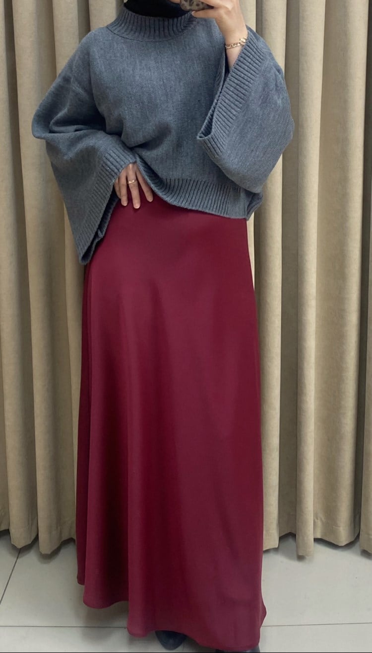 MAXİ SATEN ETEK BORDO