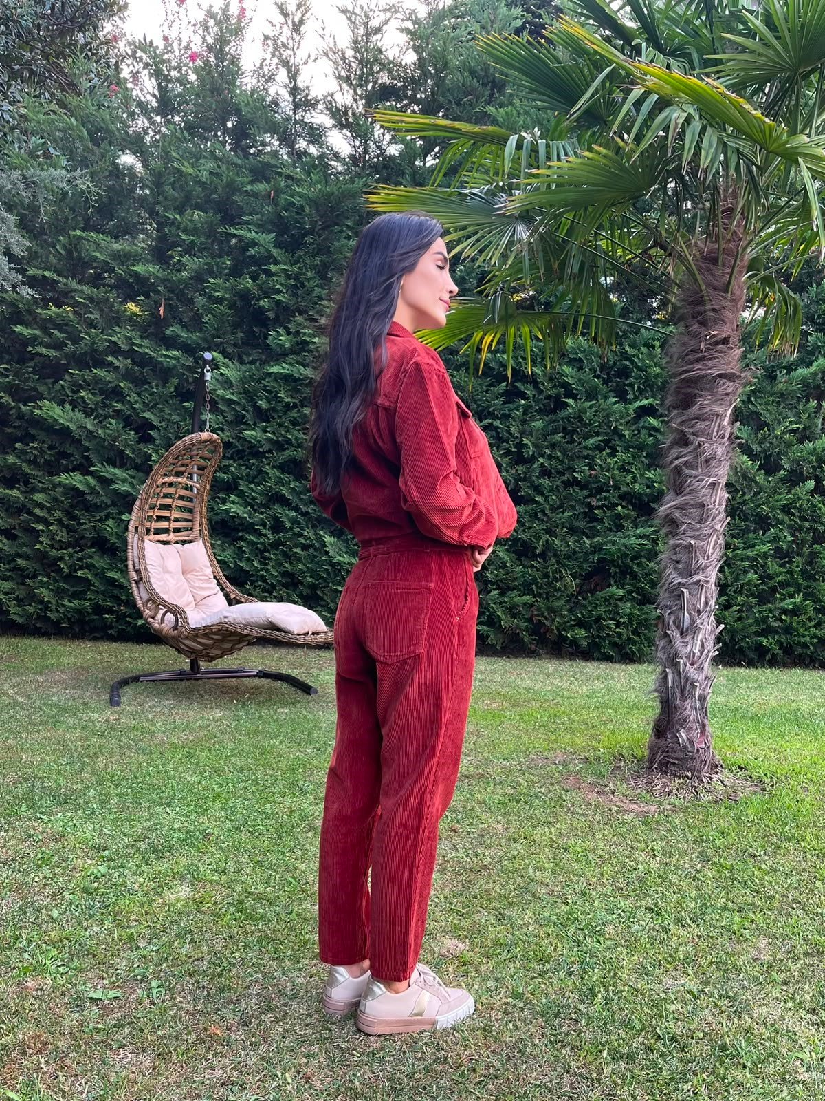 Bordo Fitilli Kadife Pantolon
