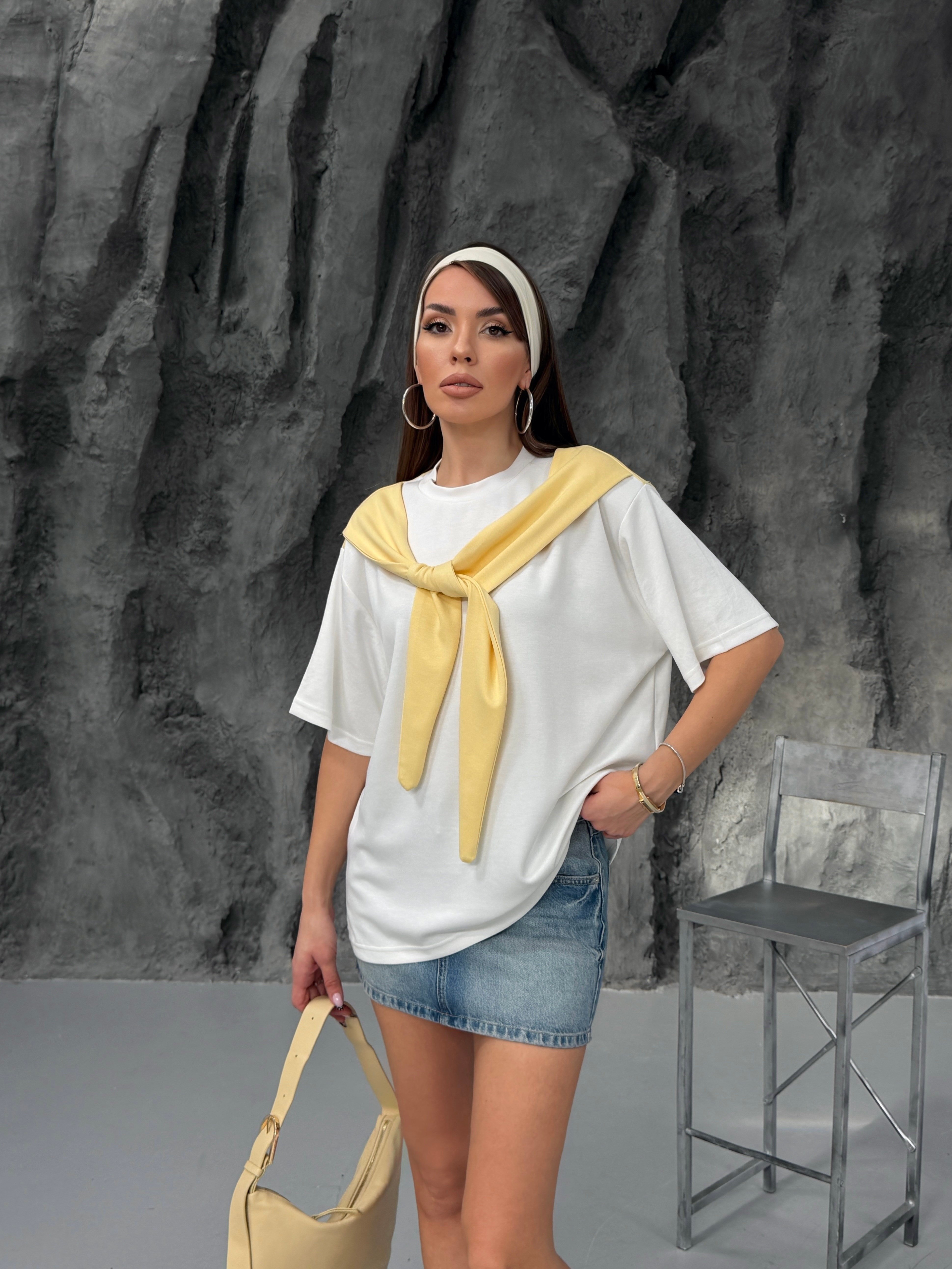Atkı Detaylı T-shirt sarı