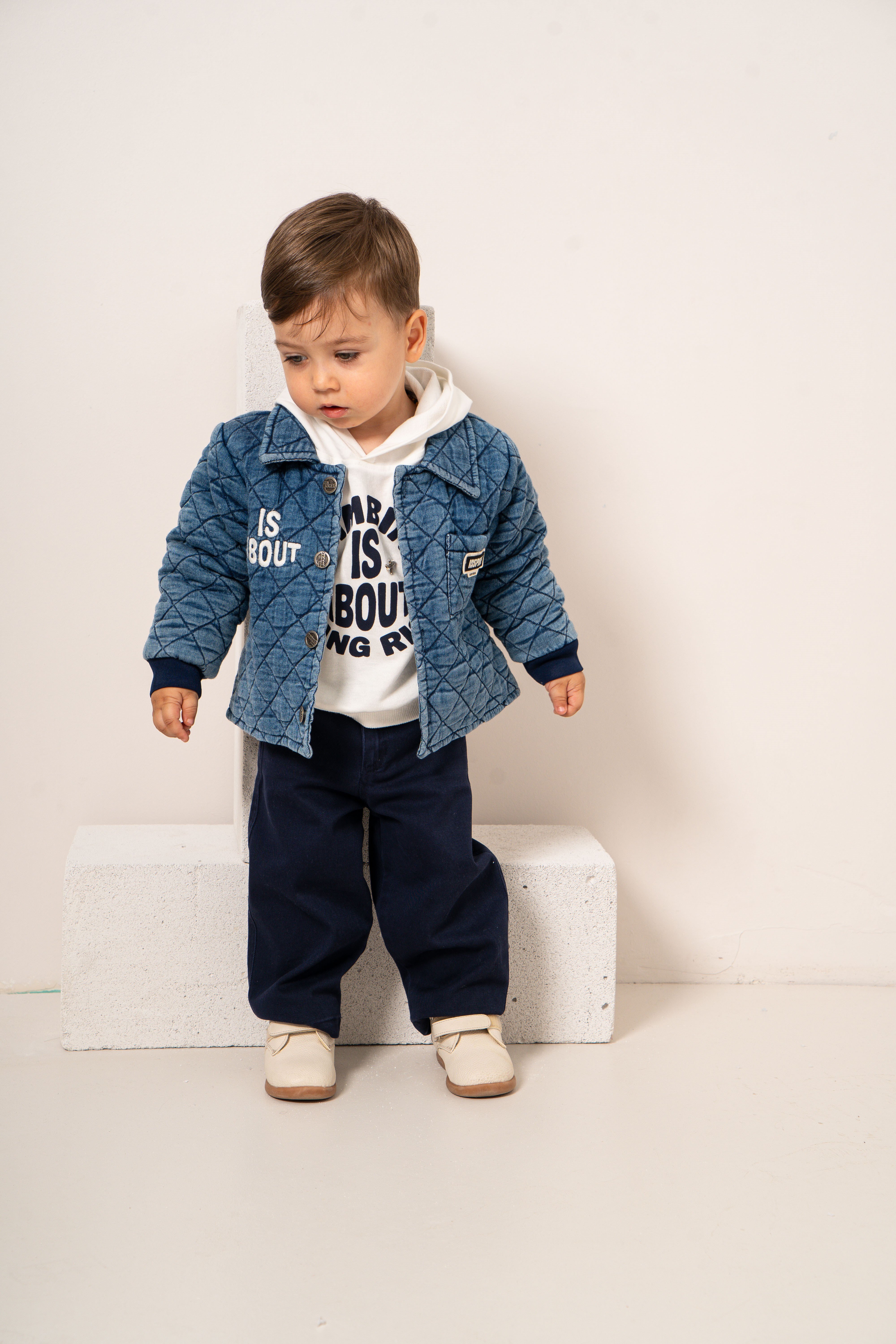 Erkek Bebek & Çocuk Kapüşonlu Sweat Kapitone Ceketli Pantolon 3'lü Takım