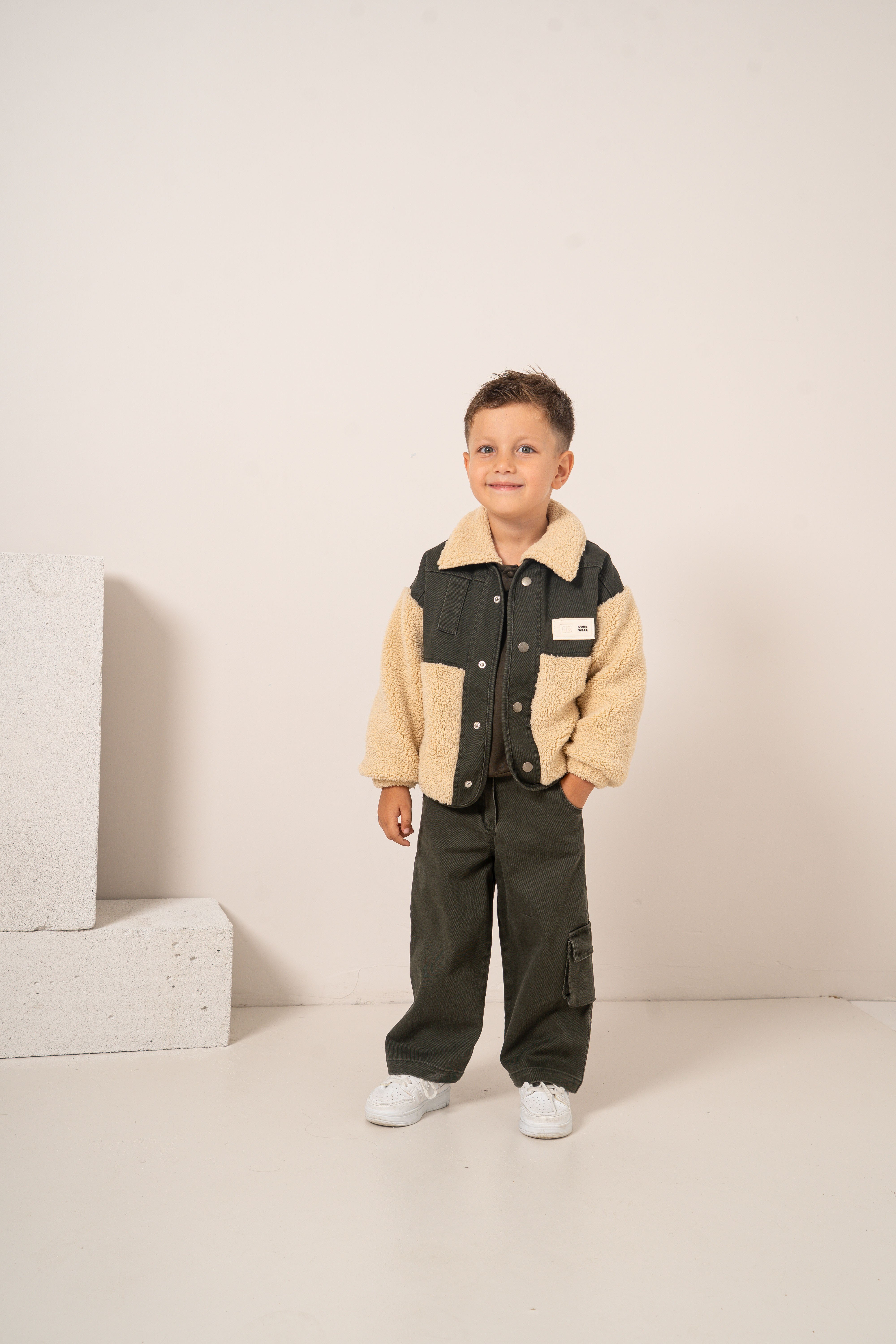 Erkek Bebek & Çocuk Peluşlu Gabardin Ceket Sweat Pantolon 3'lü Takım