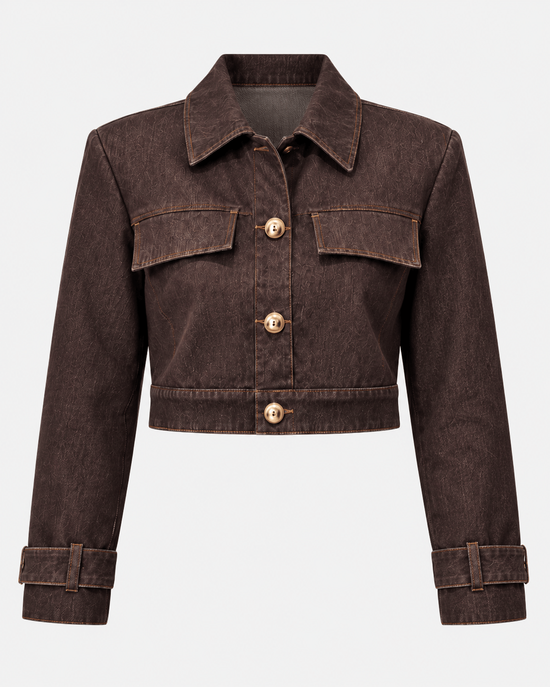 Z. GOLD DÜĞMELİ CROP BORDO/KAHVE DENİM CEKET 