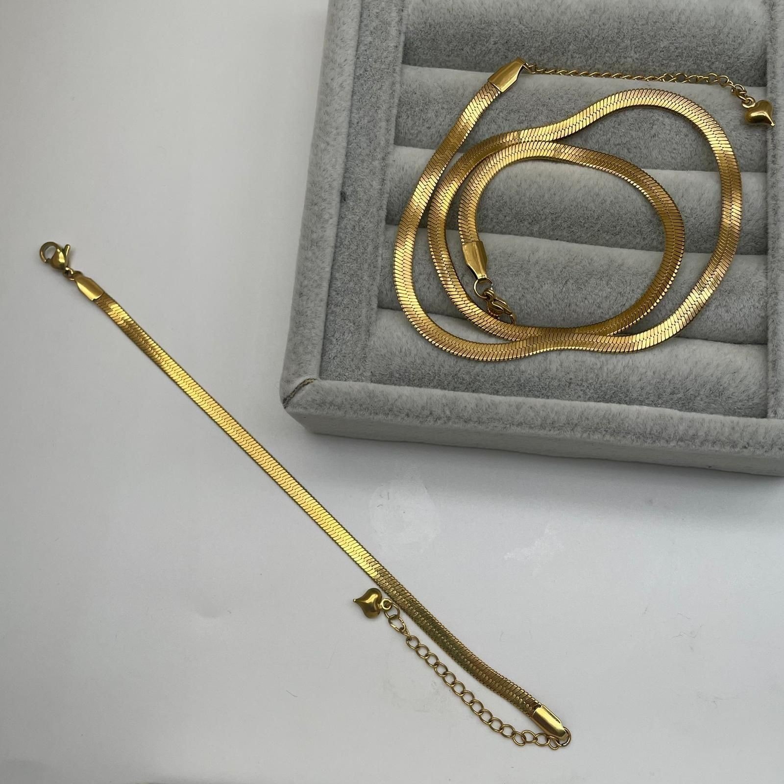 İtalyan Yassı Zincir Kolye&Bileklik Set