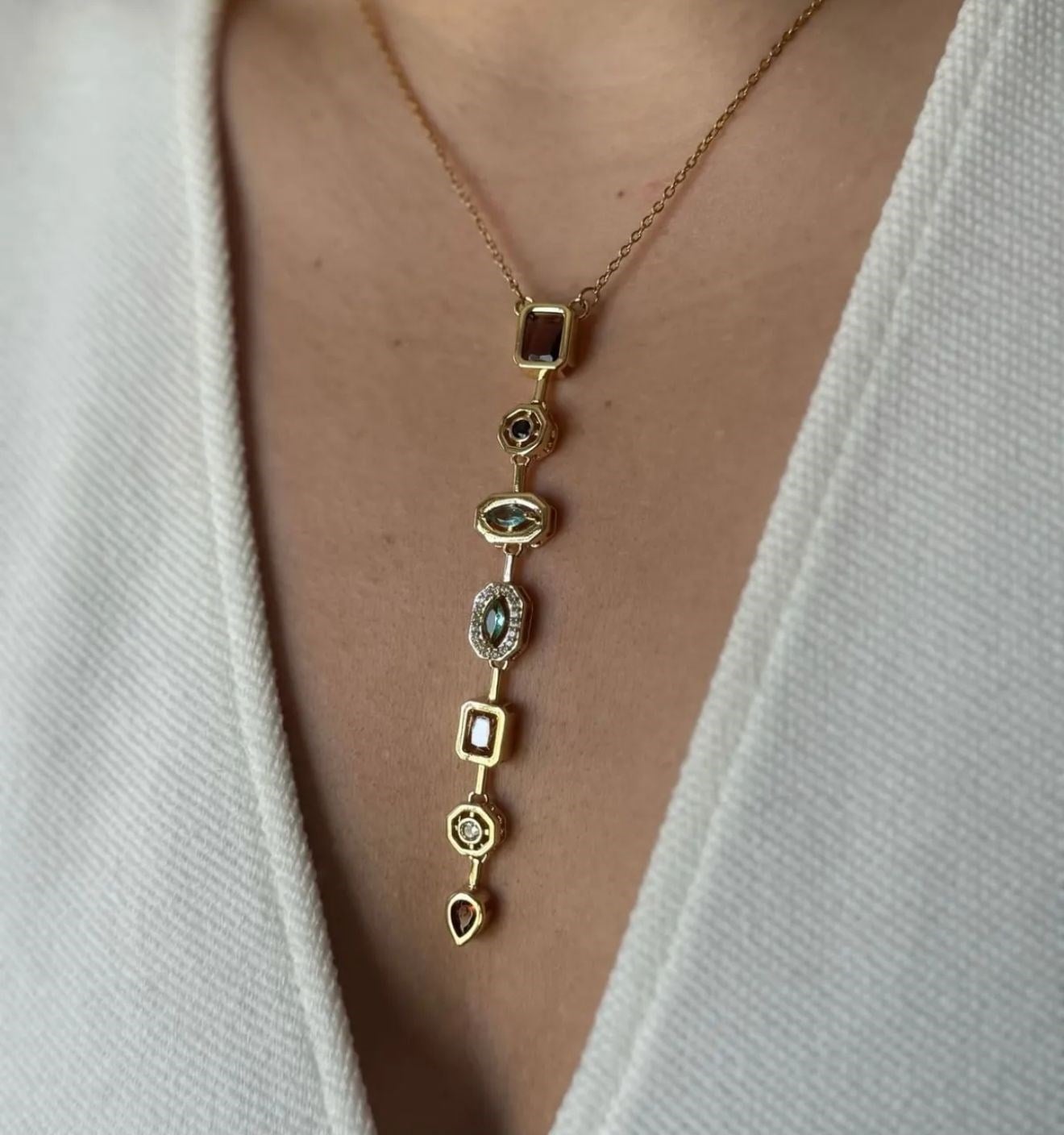 Taşlı Gold Y Kolye