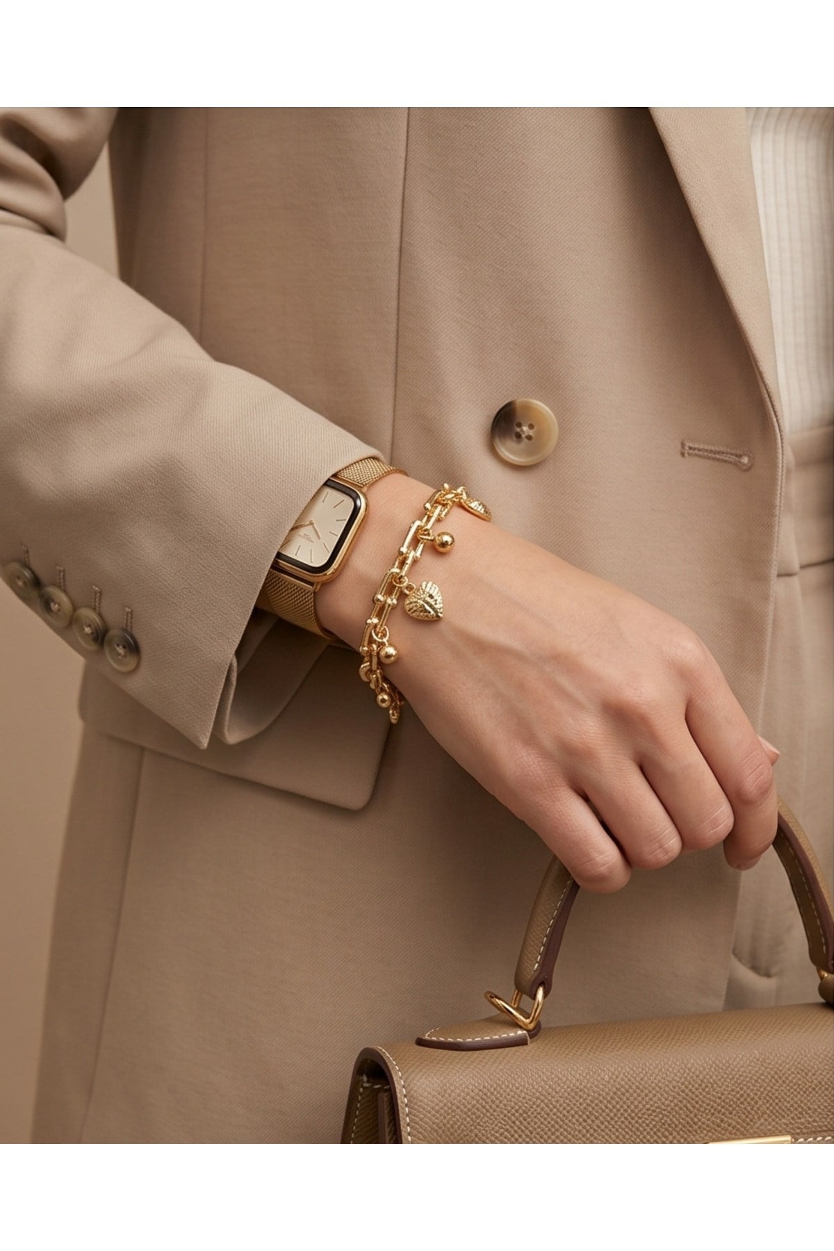 Çelik VIP 14K Gold Kalpli Bileklik
