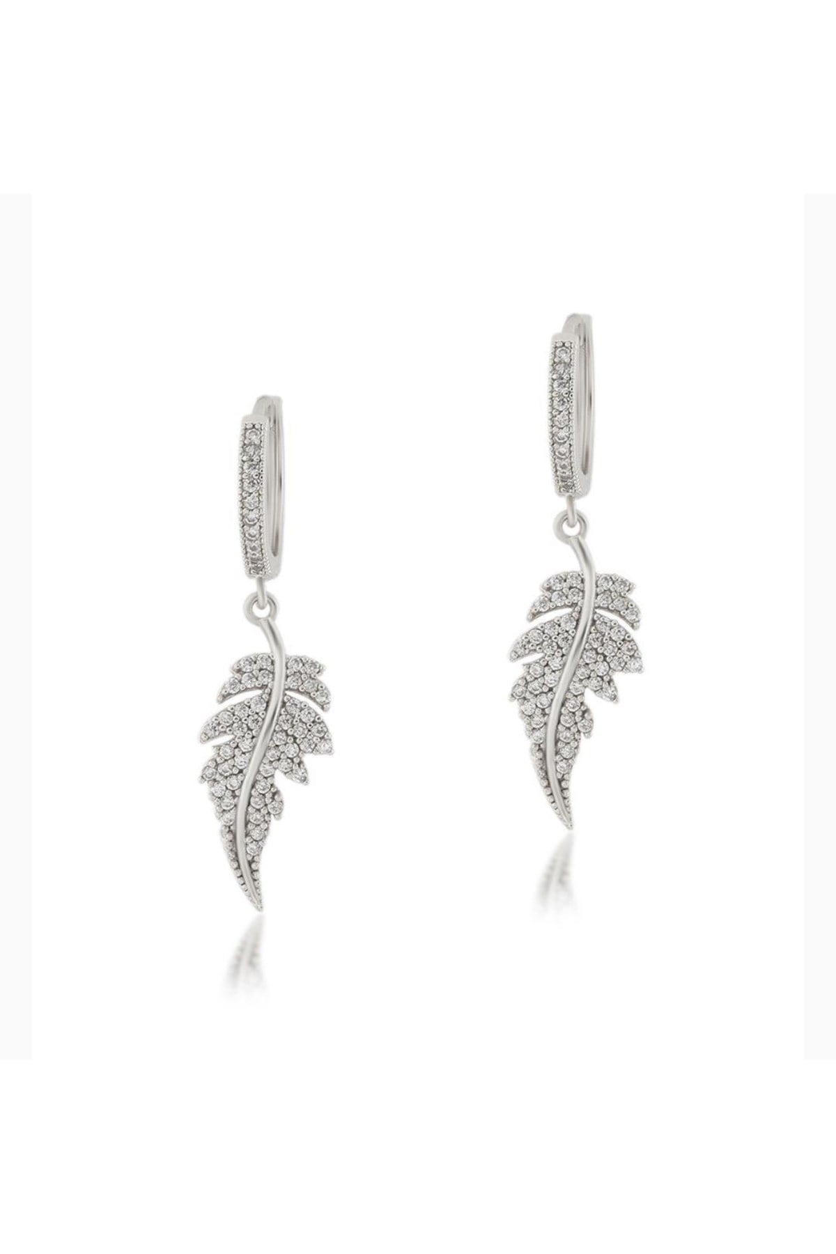 Zirkon Taş Yaprak Silver Küpe