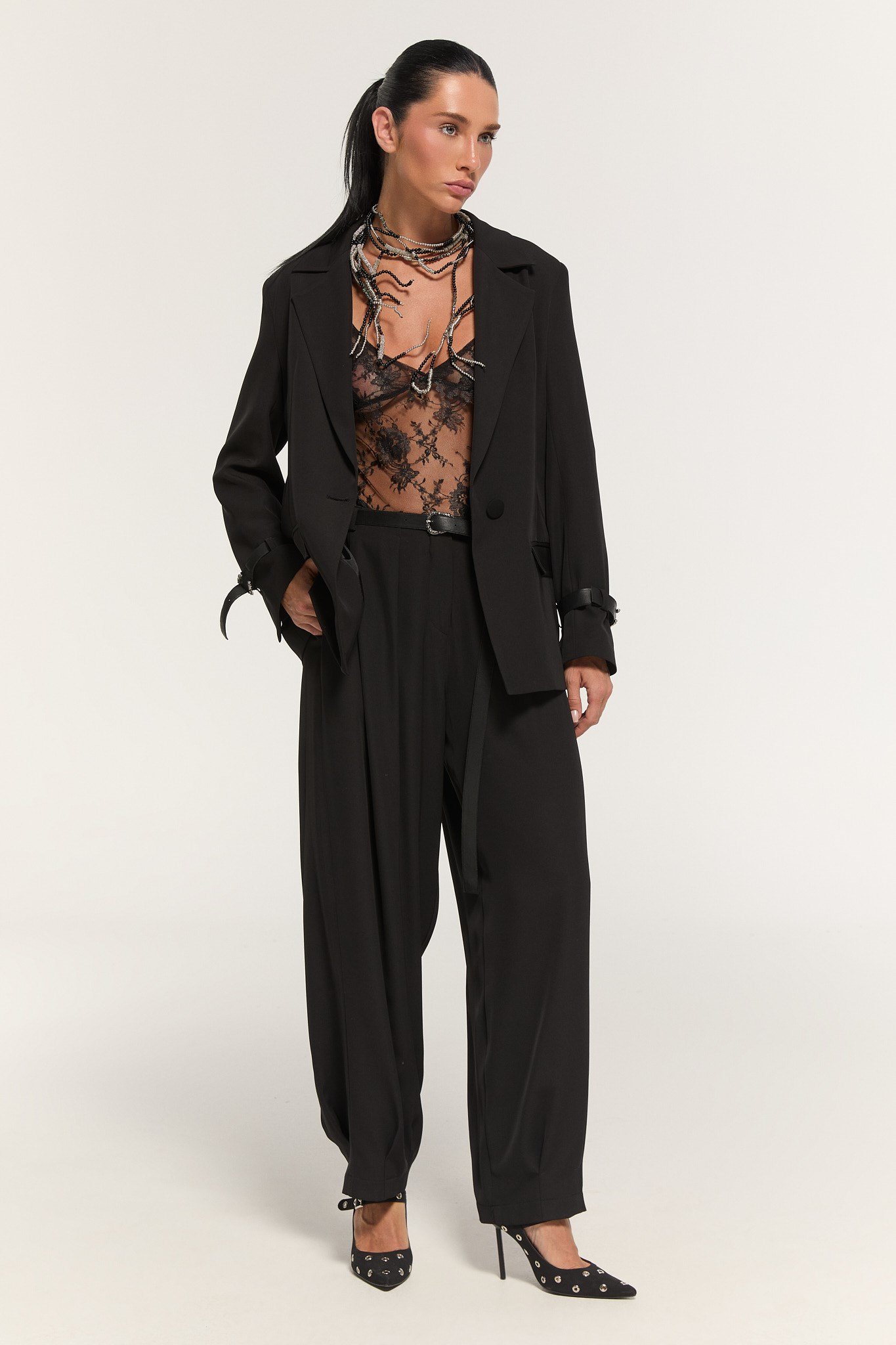 Kadın Siyah Yüksek Bel Balon Kesim Pantolon