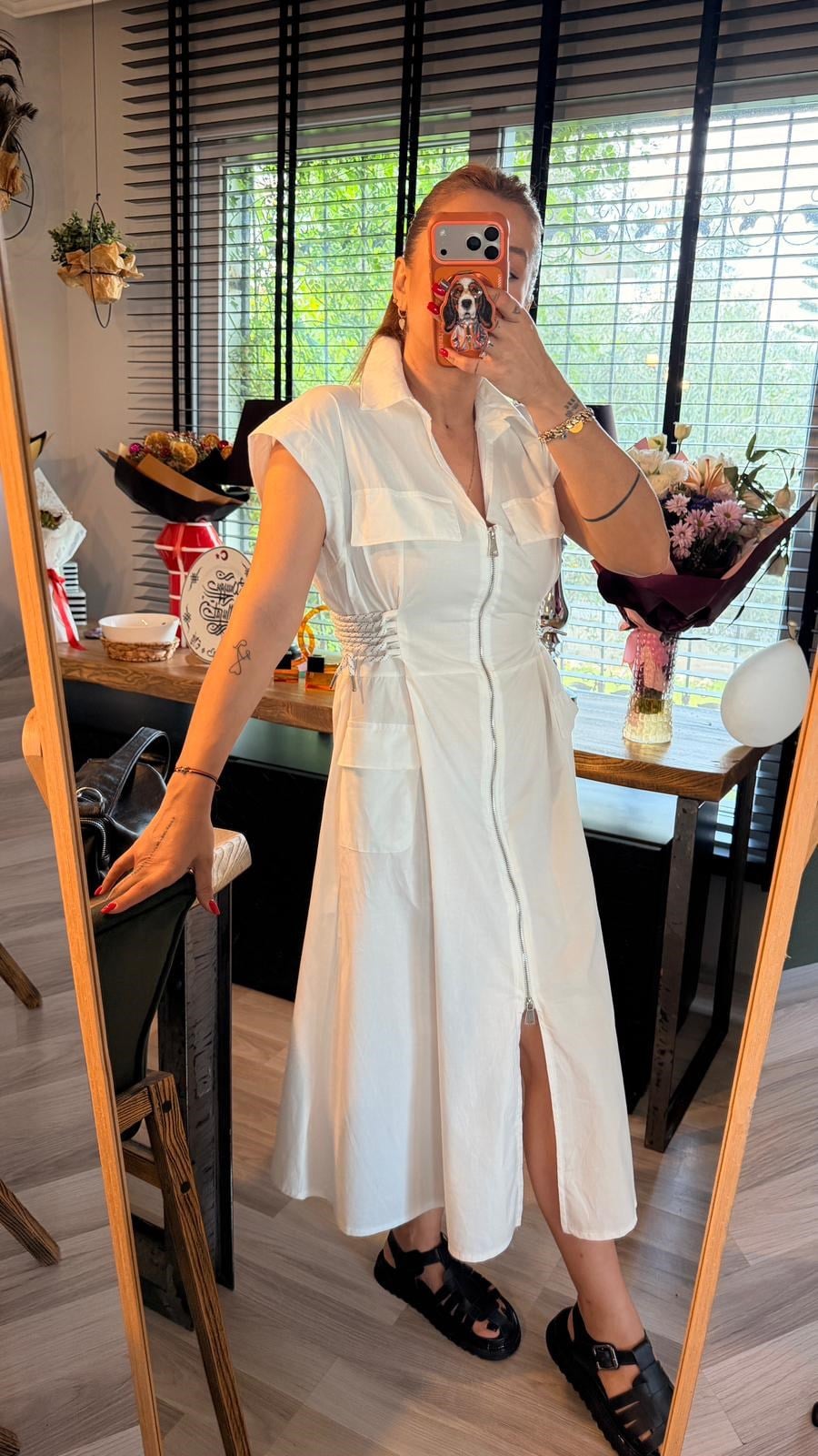 İP DETAY POPLİN ELBİSE
