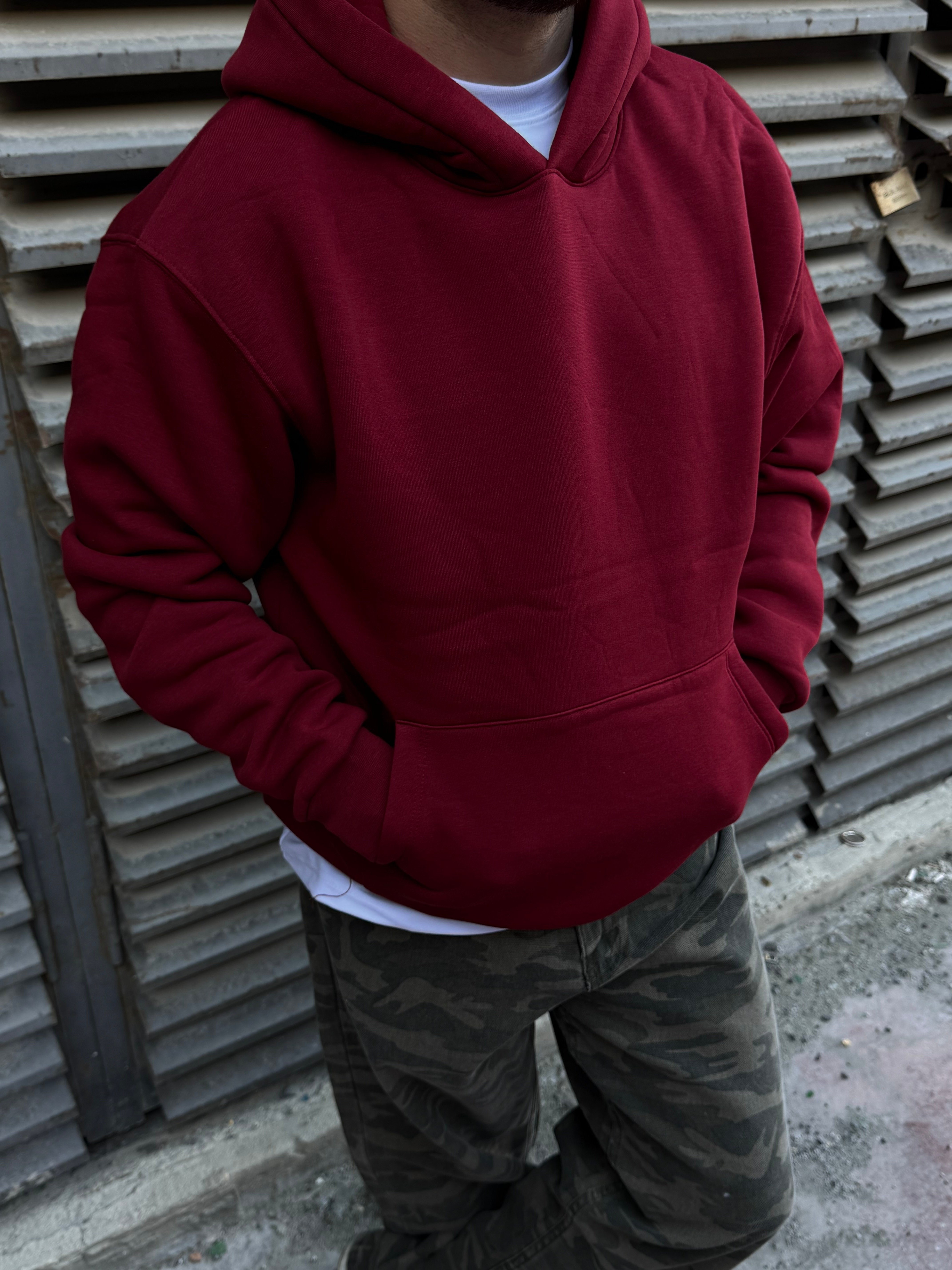 Basic Bordo Kapşonlu Hoodie