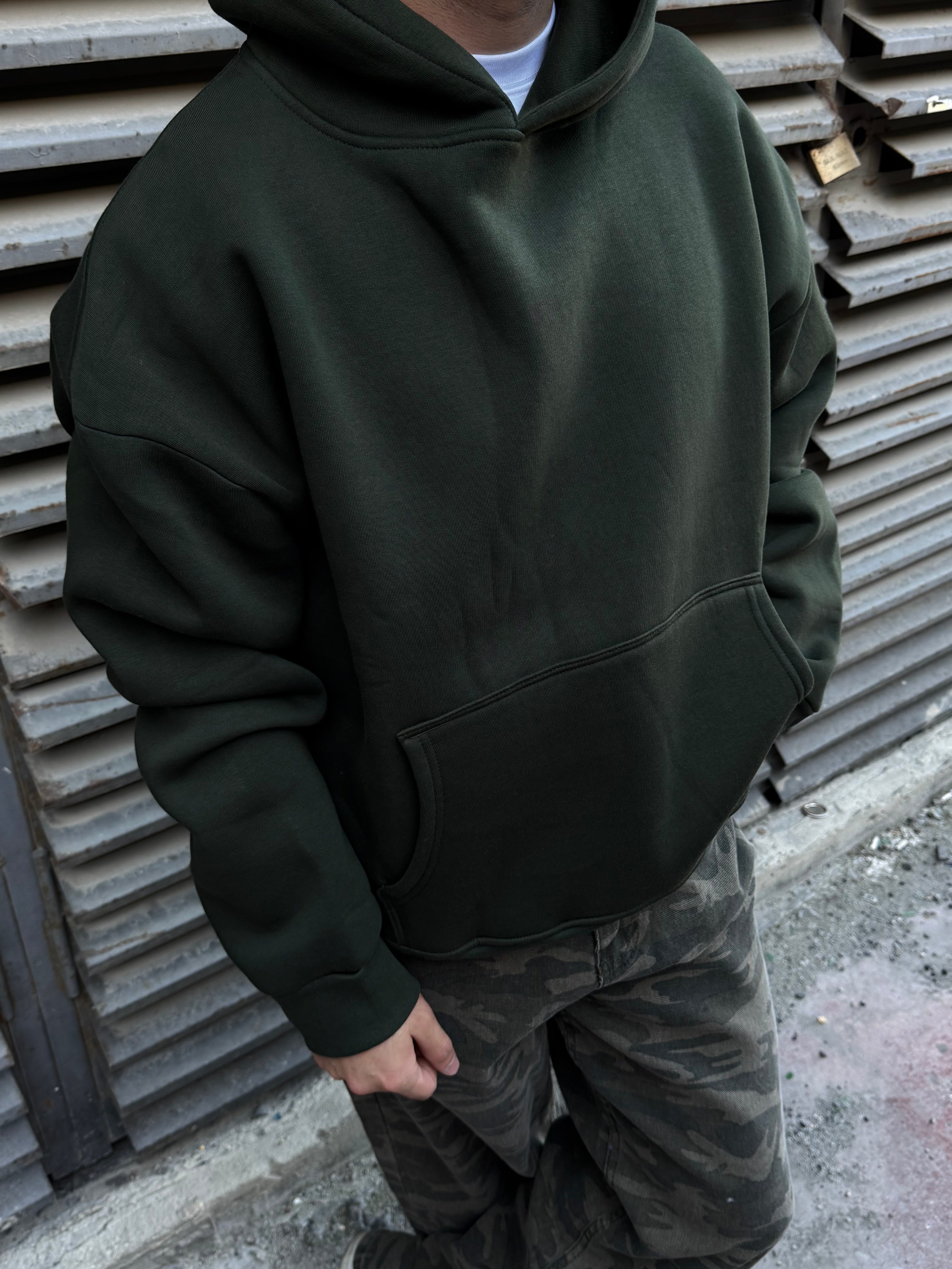 Basic Haki Kapşonlu Hoodie