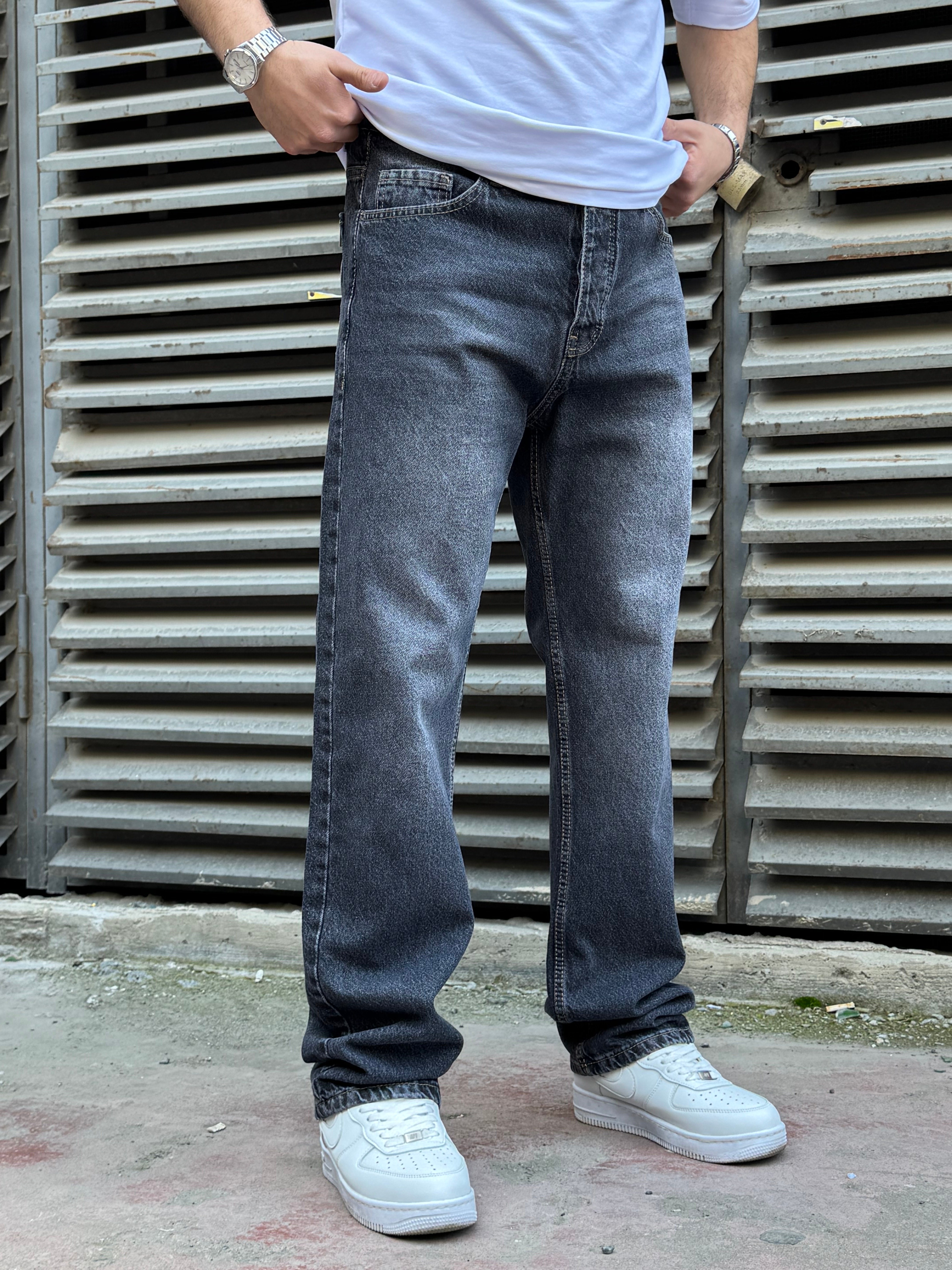 İp Detay Gri Baggy Jeans