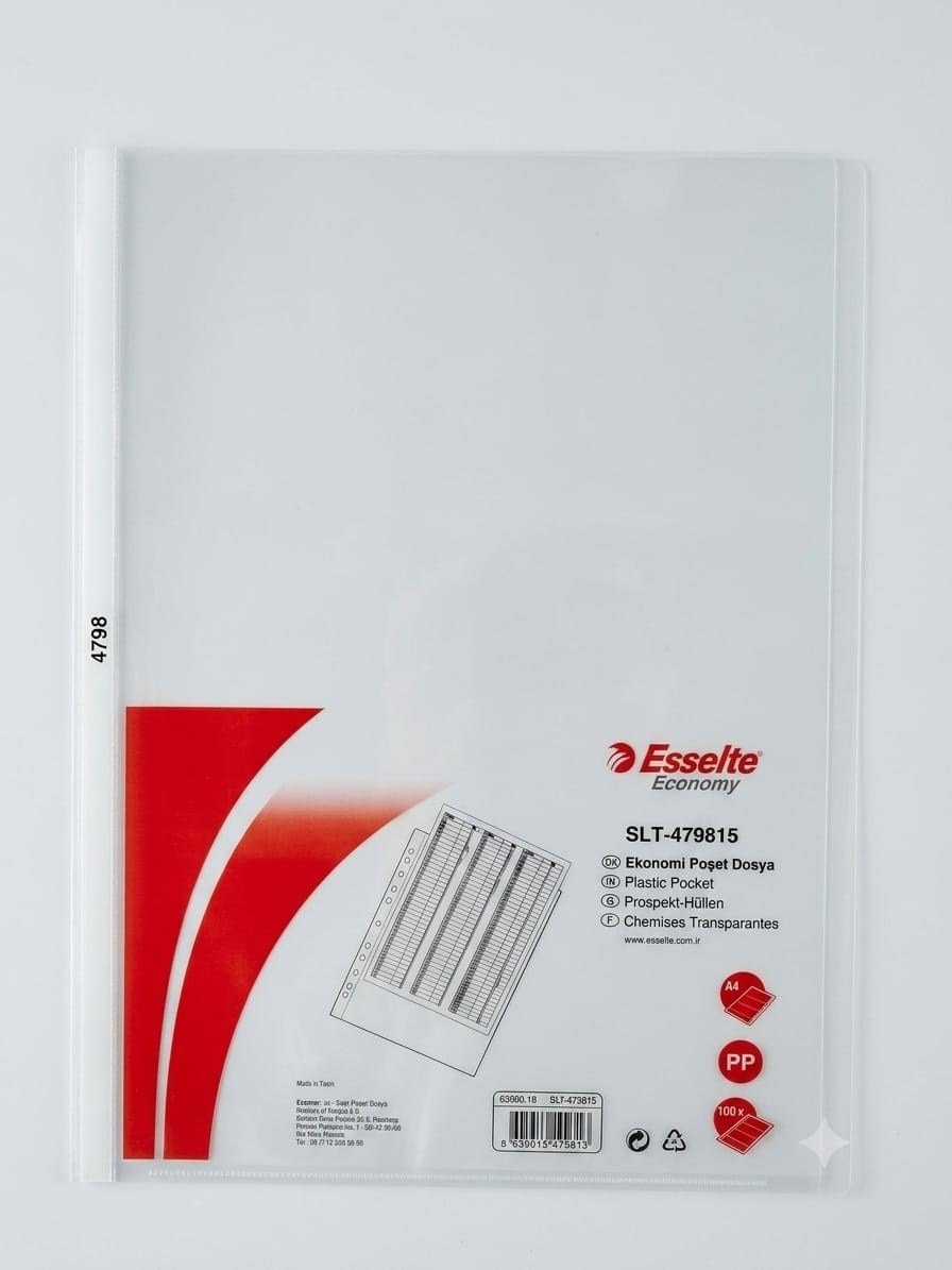 Esselte 4798 A4 Eco Delikli Şeffaf Poşet Dosya 100'lü Paket
