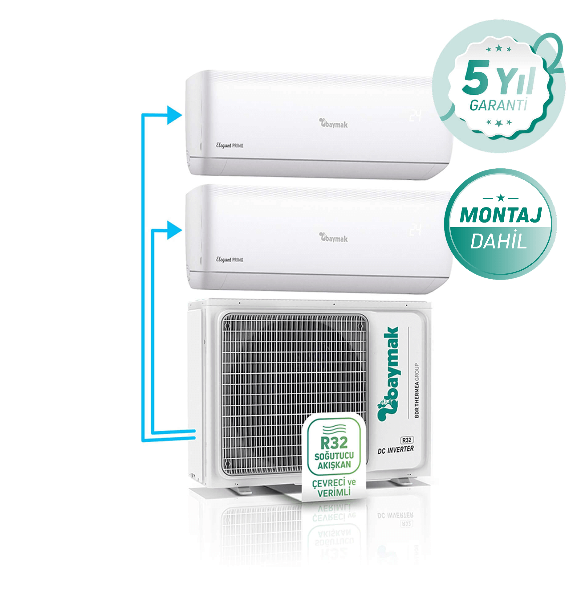 Baymak Elegant Prime Multi Duvar Tipi Siplit Klima 1X2 BAYMAK Gaziantep Kombi Klima Dünyası