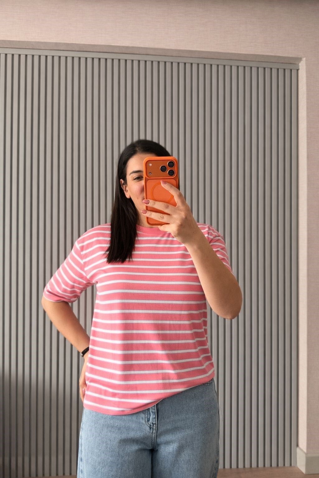 Çizgili Pembe T-Shirt