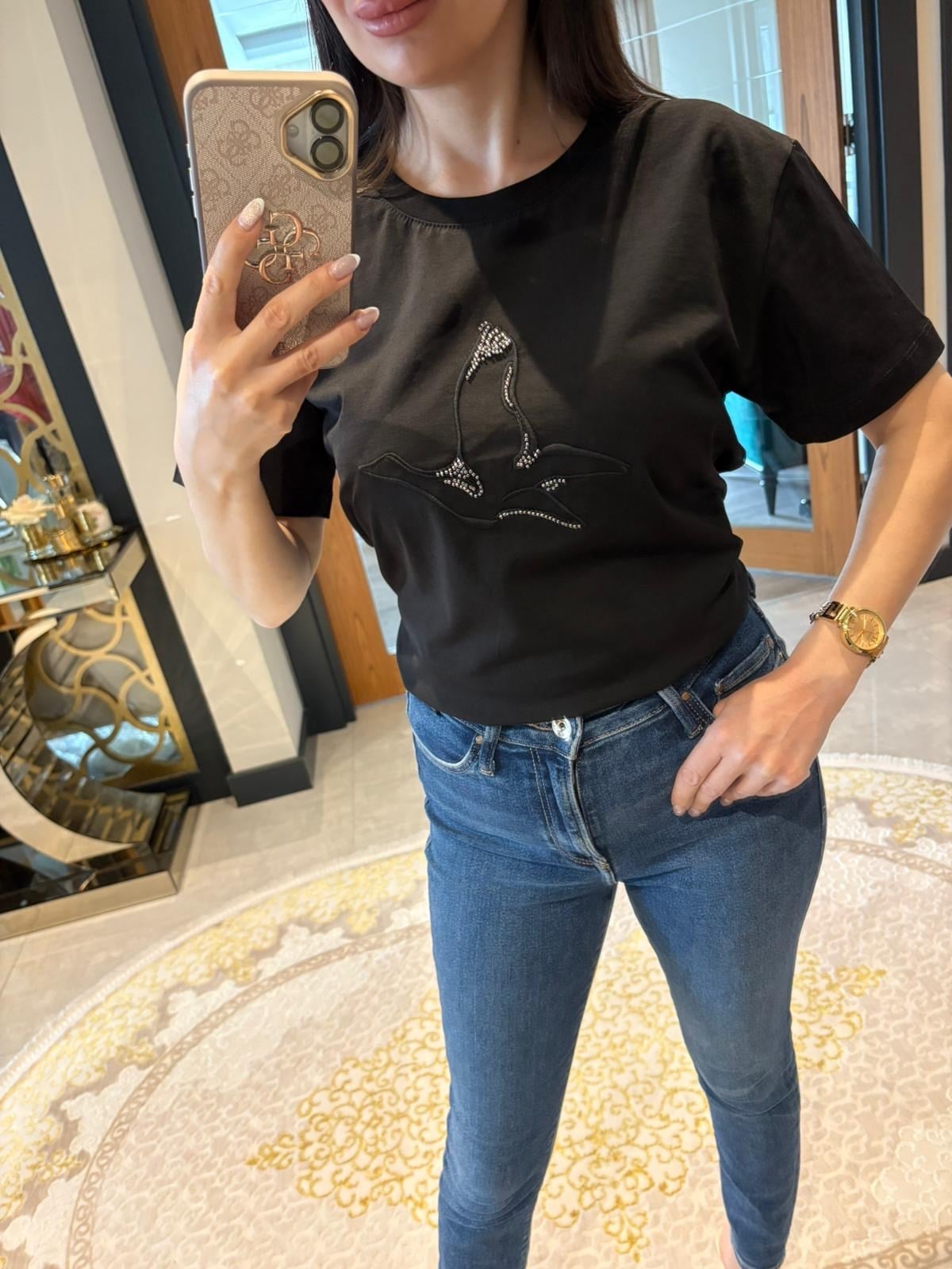 Bymn Taşlı Siyah Tshirt