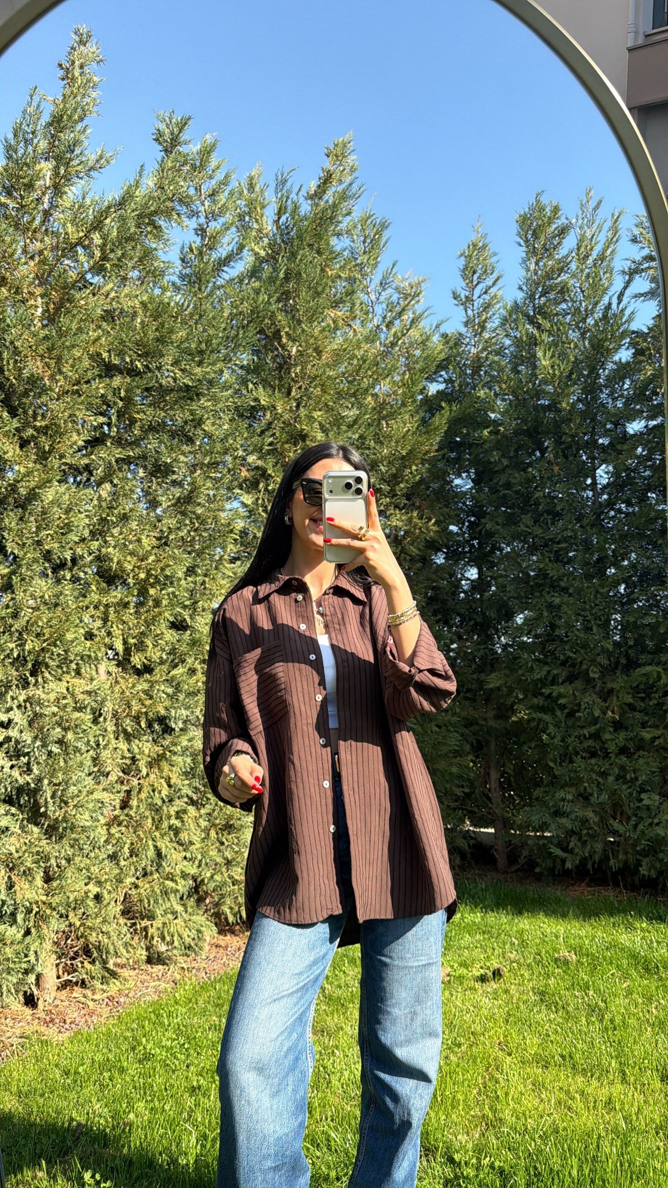 ÇİZGİLİ OVERSIZE GÖMLEK KAHVERENGİ