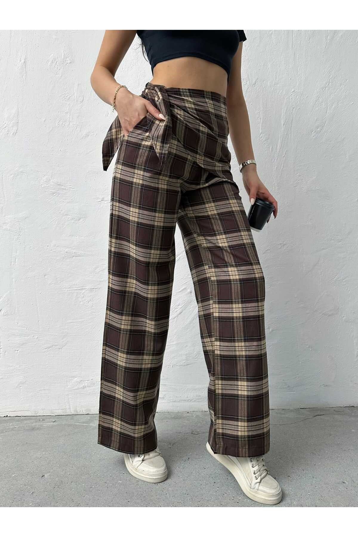Fular Detaylı BK Model Ekose Pantolon