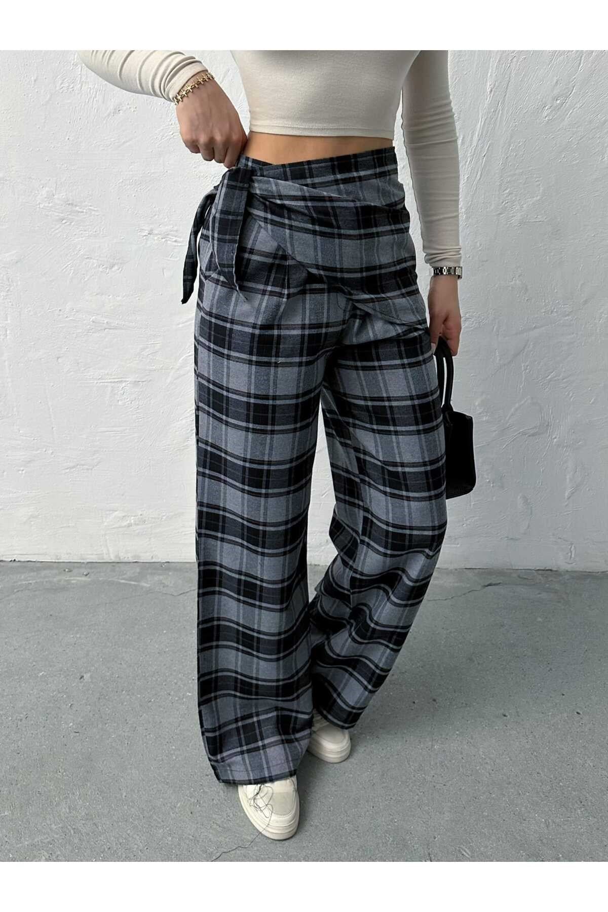 Fular Detaylı BK Model Ekose Pantolon