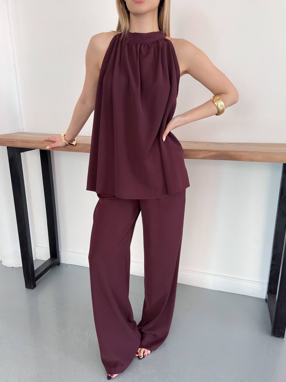 Halter Yaka Bluzlu Takım