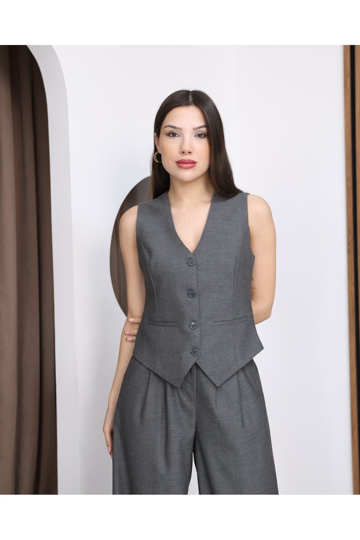 Kadın Klasik Yelek ve Pantolon 2'li Takım