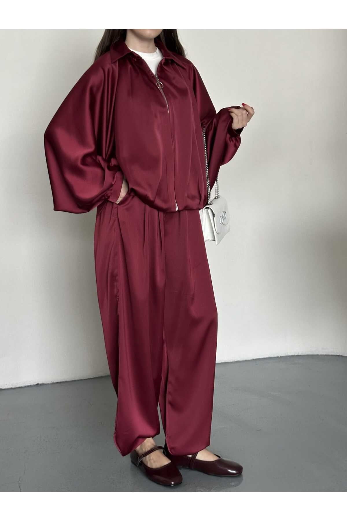Saten Oversize Kalıp Ceket ve Pantolon İkili Takım
