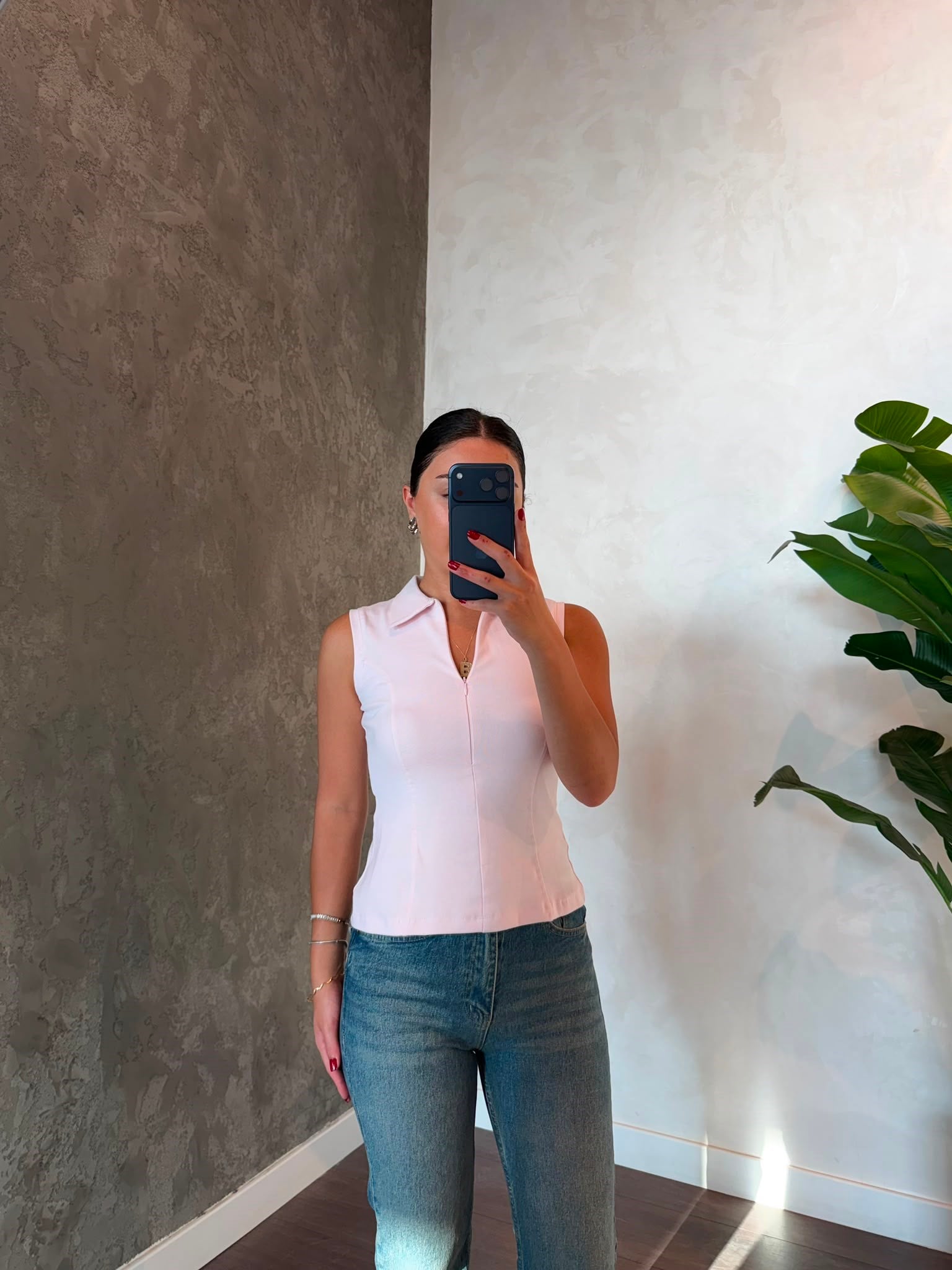 Fermuarlı Pembe Bluz