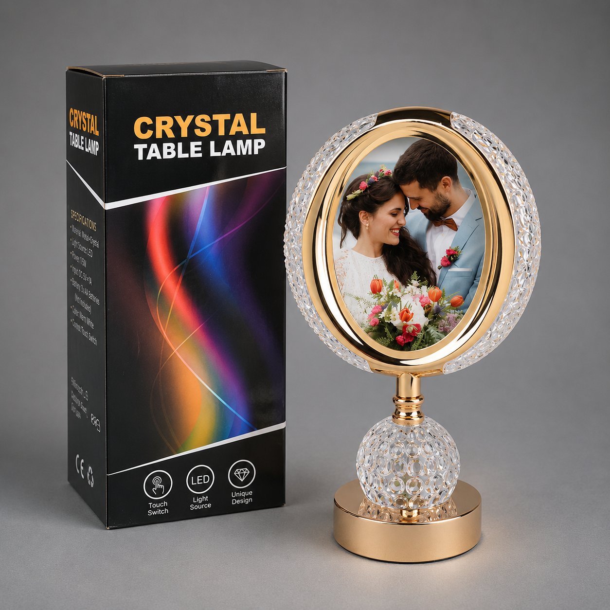 Fotoğraflı Kristal Ledli Masa Lambası - 20x34cm